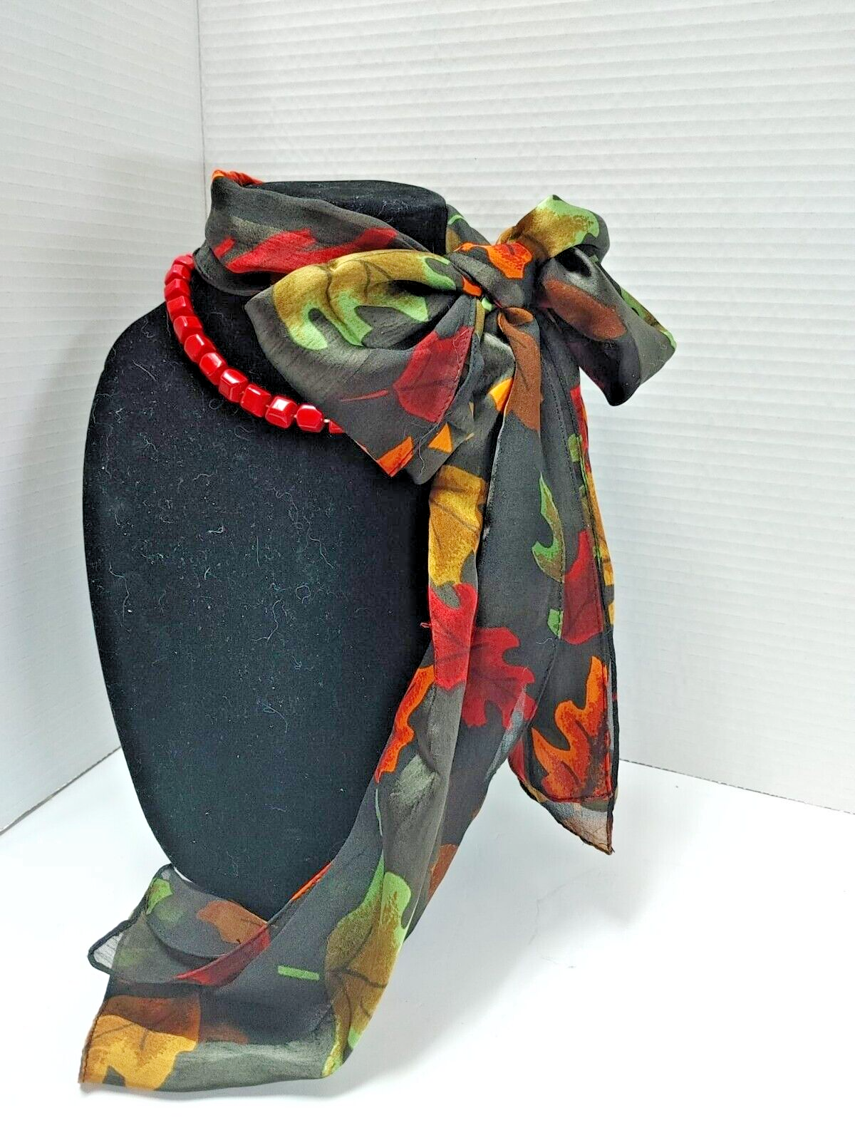 Silk Scarf & matching Red Acrylic Necklace Ladies Gift Set jewelry FALL STYLE