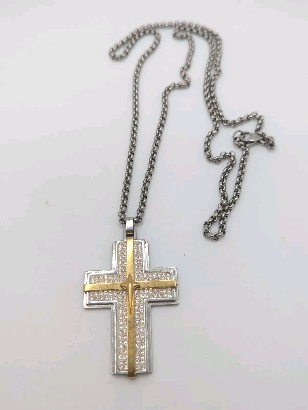 RL Men's Stainless Steel Crystals Cross Necklace PENDANT Signed