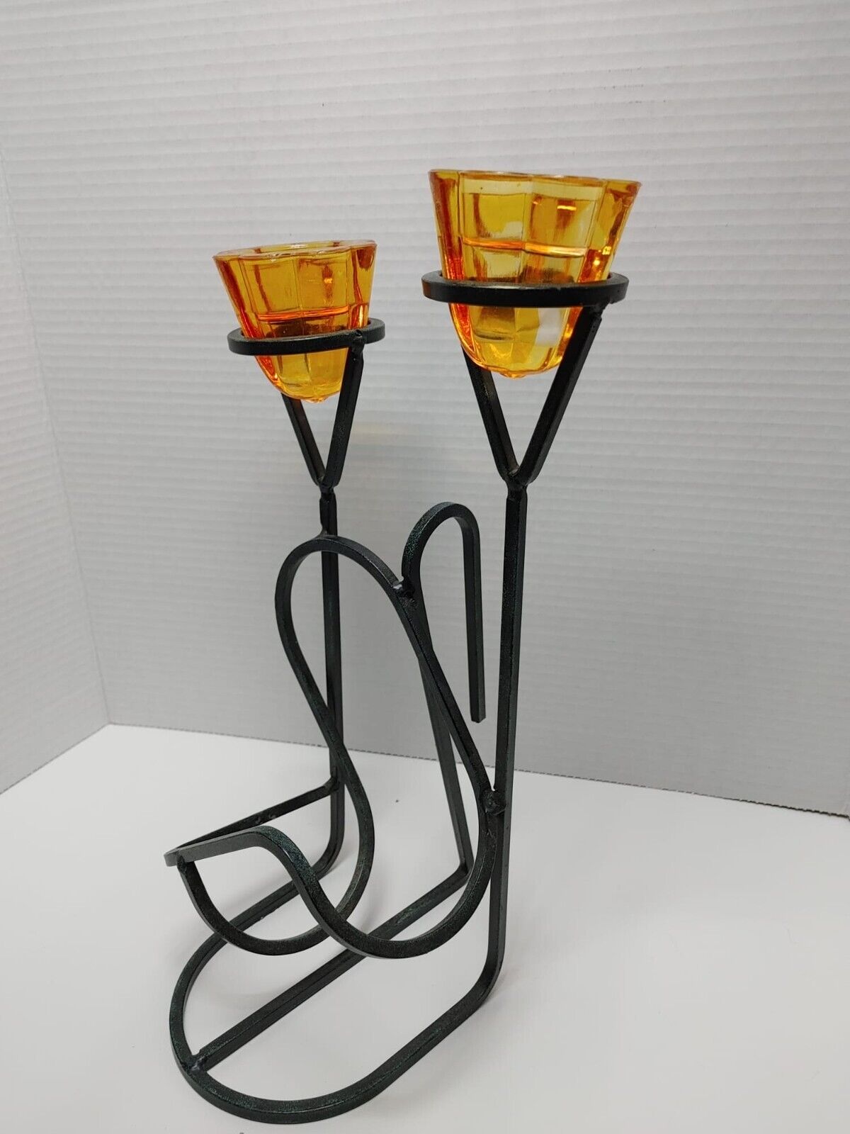 Mid Century Candle Wine Bottle Holder Homedecor Artistic Welded Steel Sculpture