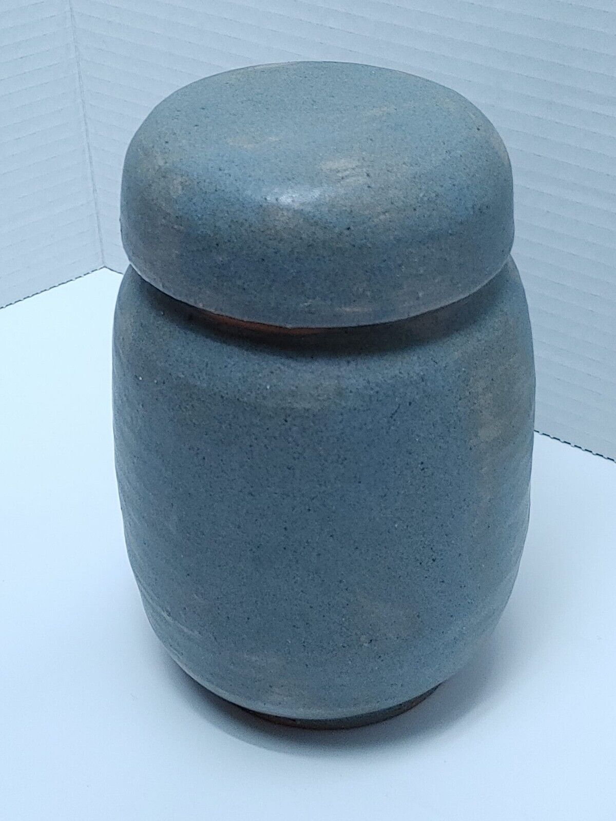 Vintage Artisan Clay Jar & Lid Handmade Blue gray studio ceramic lidded Pottery