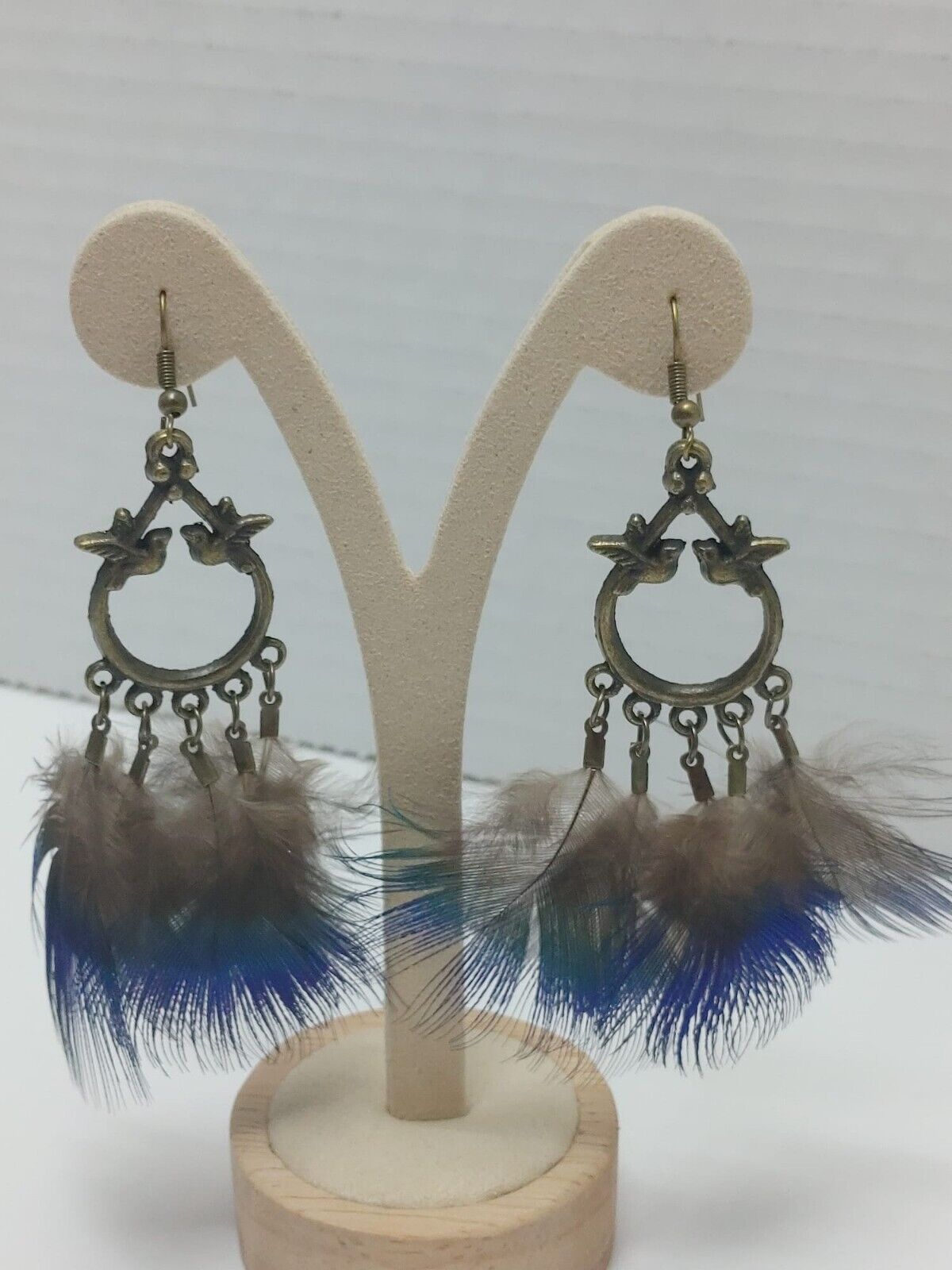 Feather Earrings Peacock Feathers Vintage Earrings Boho Statement Jewelry Retro