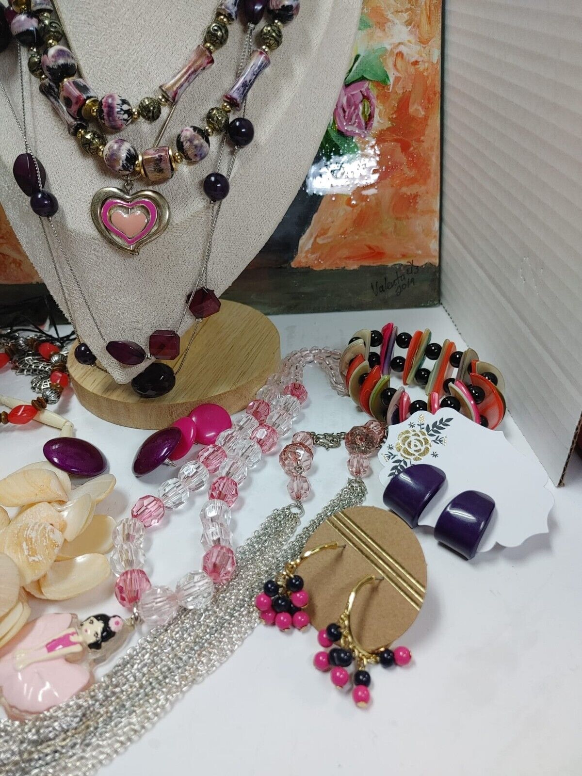Vintage To Now Mix Jewelry Lot Necklaces Bracelet Earrings Costume Purple Pink