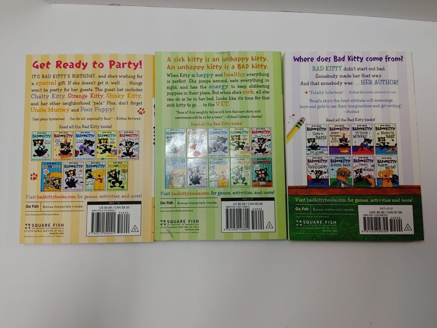 Lot of 3 Bad Kitty Books by Nick Bruel, comic books, children Books, gift