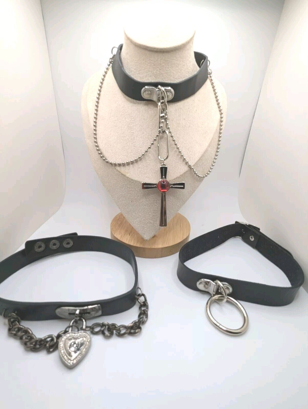 Women's Gothic Punk Bowknot Black PU Leather Choker Necklace Collar Pendant