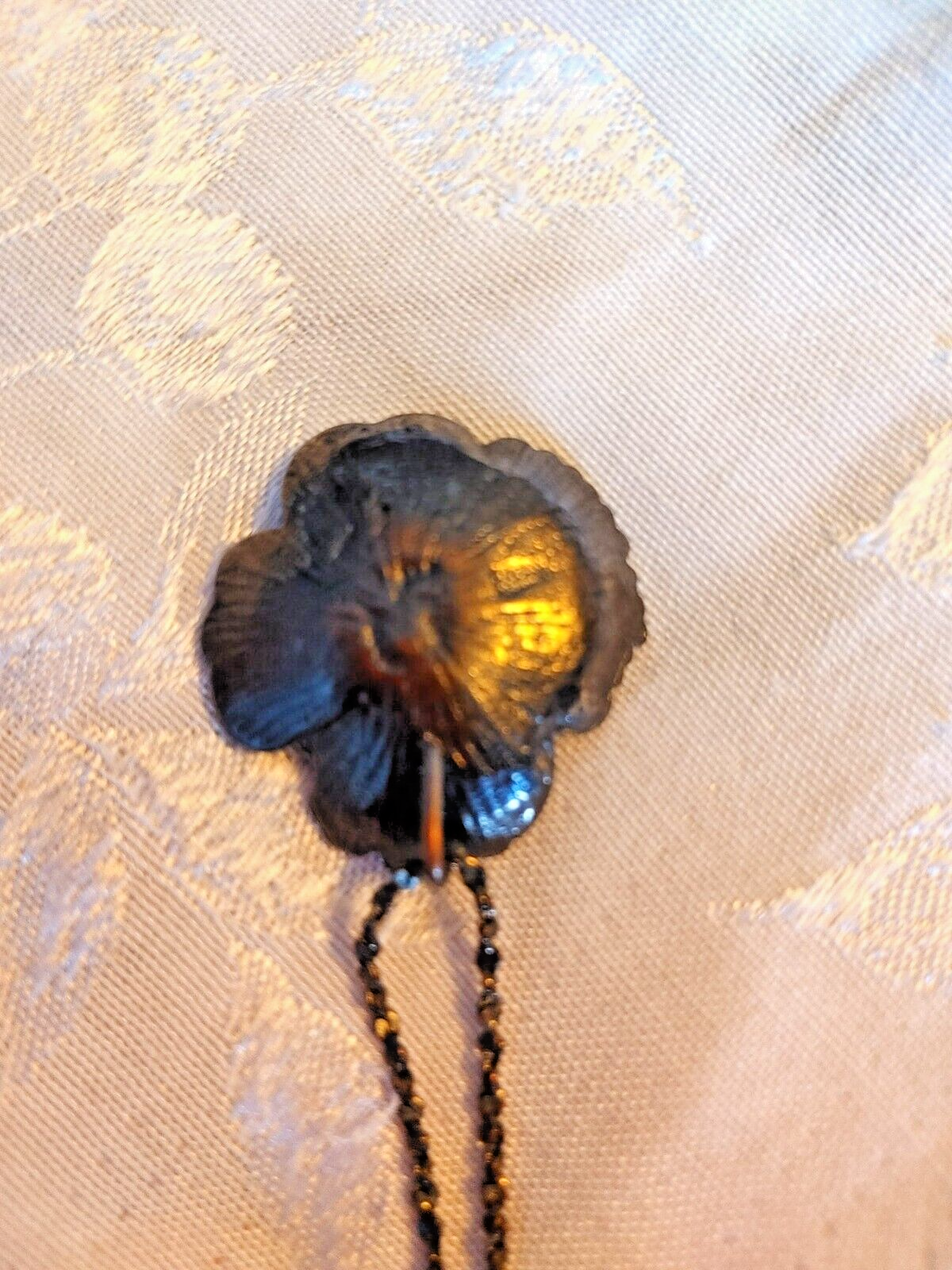 Vintage Black Poppy Flower Pendant Necklace with Rhinestone Black Chain