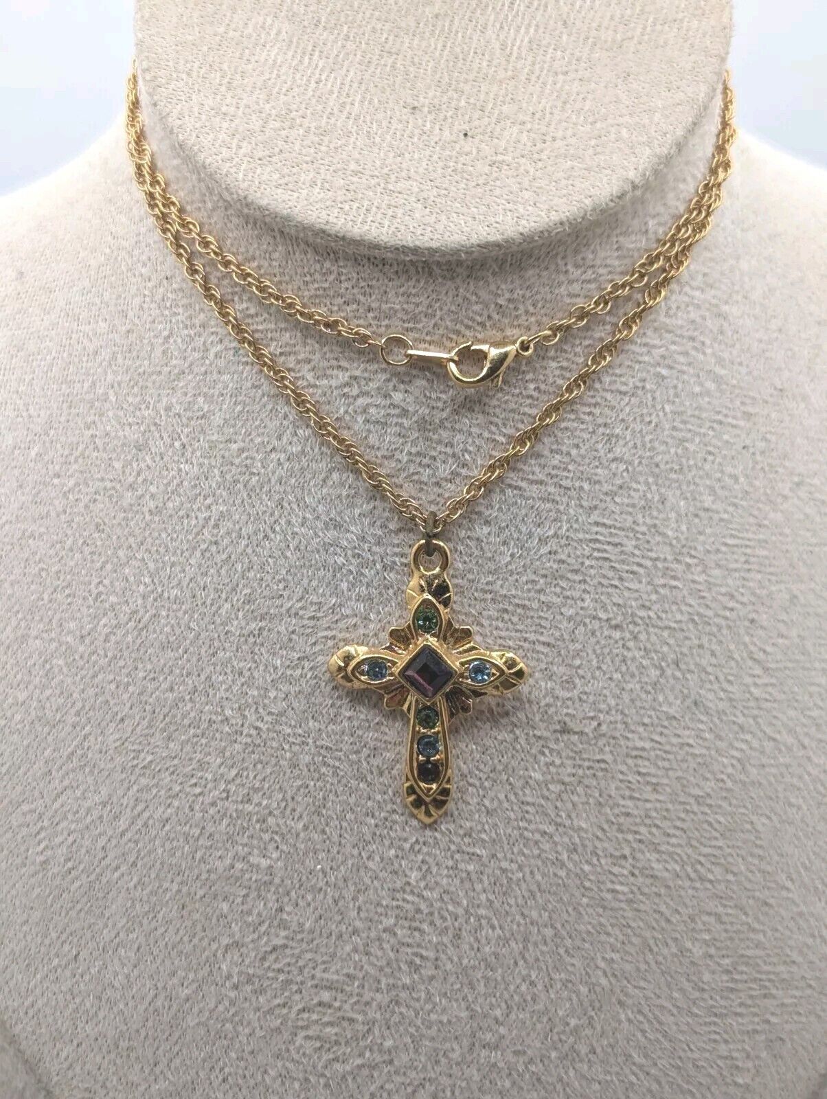 Dominique Premier Designs Necklace Gold-Tone Multi Gemmed Cross 18" Chain