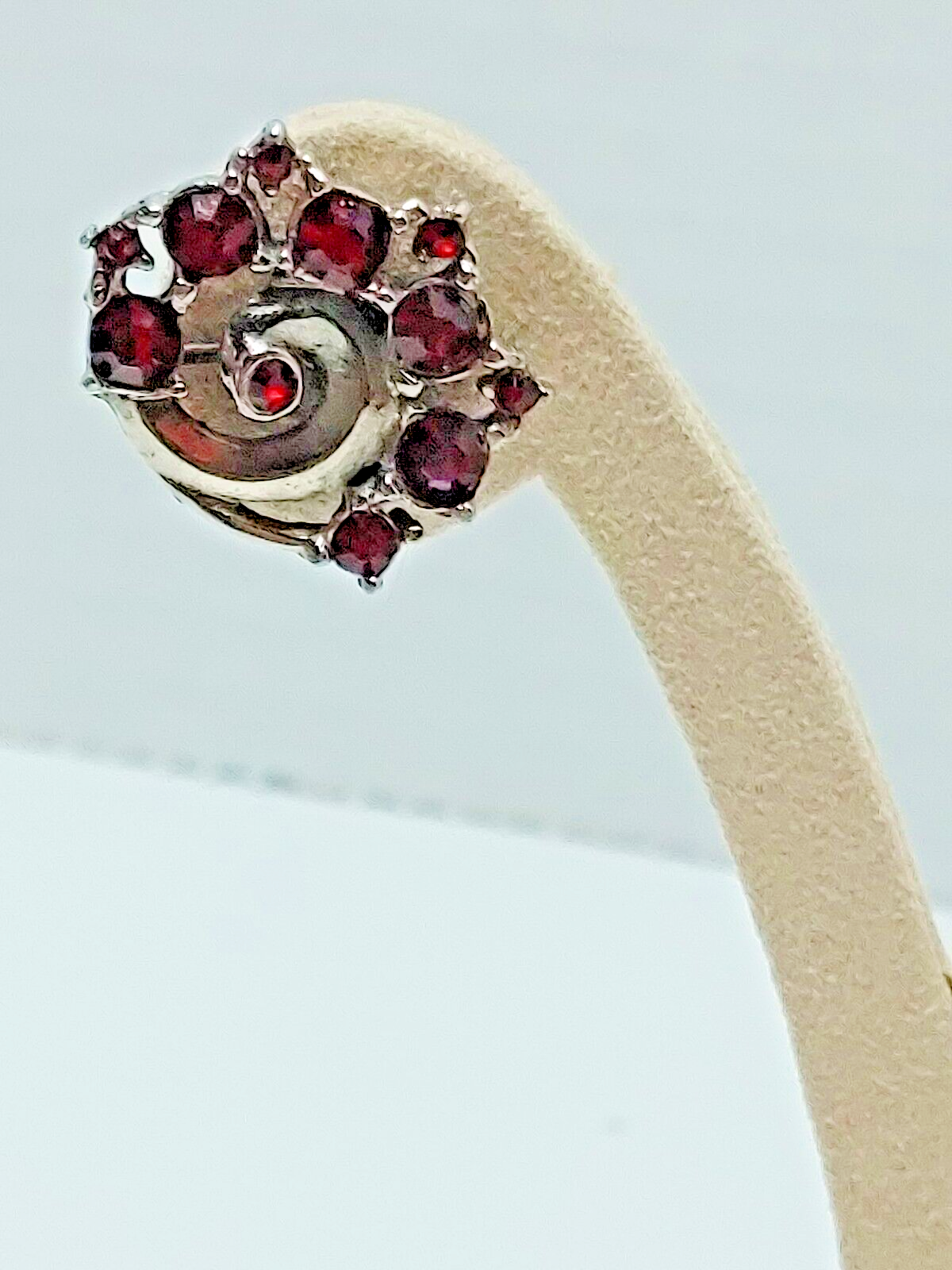 Vintage Silver Tone Royal Crest Screw Back Earrings with Red Rhinestones