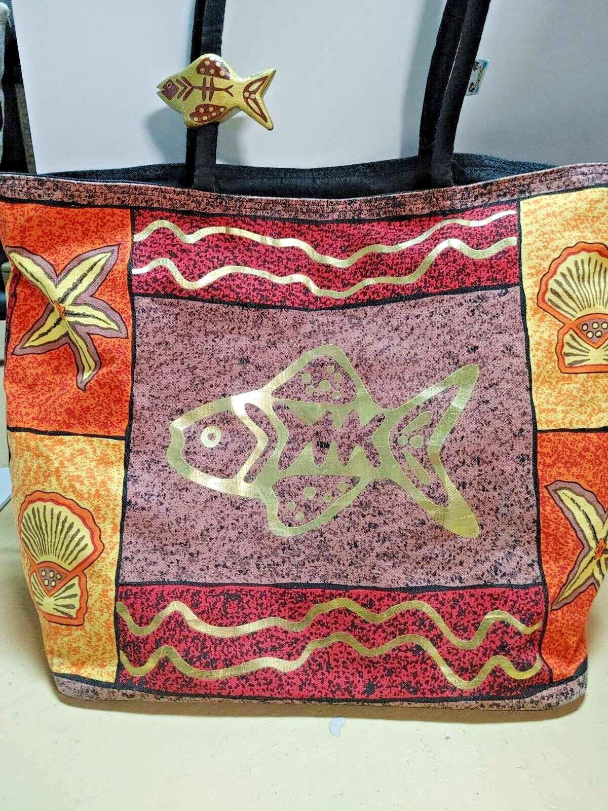 Large Canvas Tote Bag Beach Design Sun N Sand, Summer Beach Time