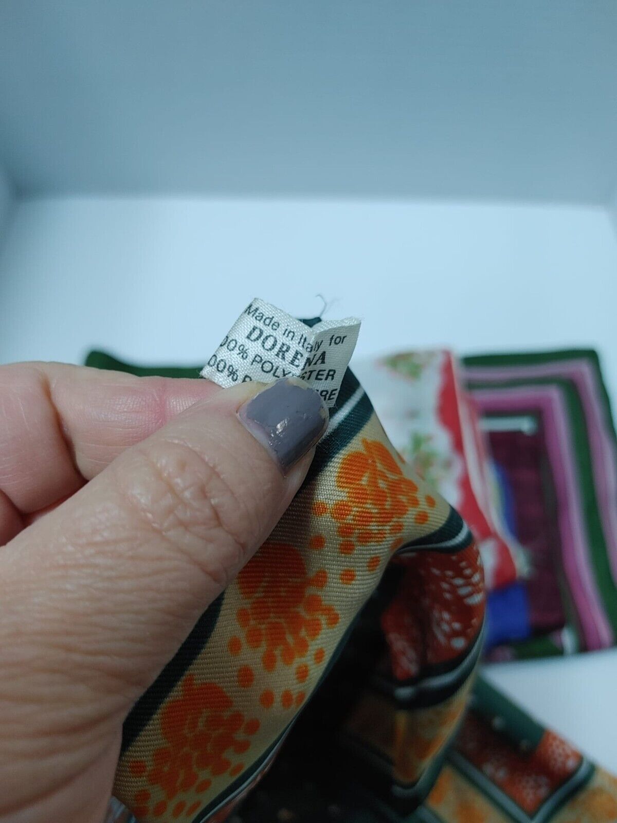 Vintage Head Neck Scarf Dorena Polyester medallon Green orange Made In Italy 20"