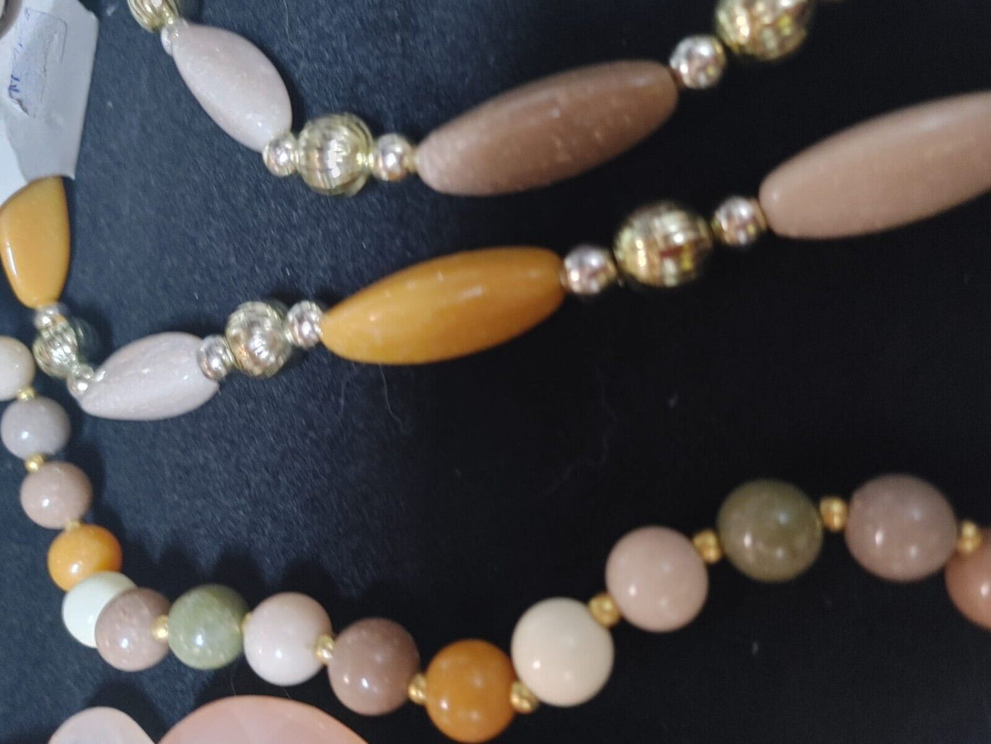 Set of 3 Vintage Faux Stone Lucite Beaded Necklaces Gold Tone Multi Strand