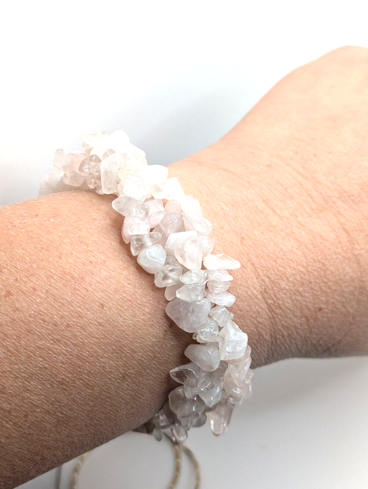 PINK QUARTZ STONES BRACELET Vintage Chips Elastic Stretch 1 3/8" in Width 7" L