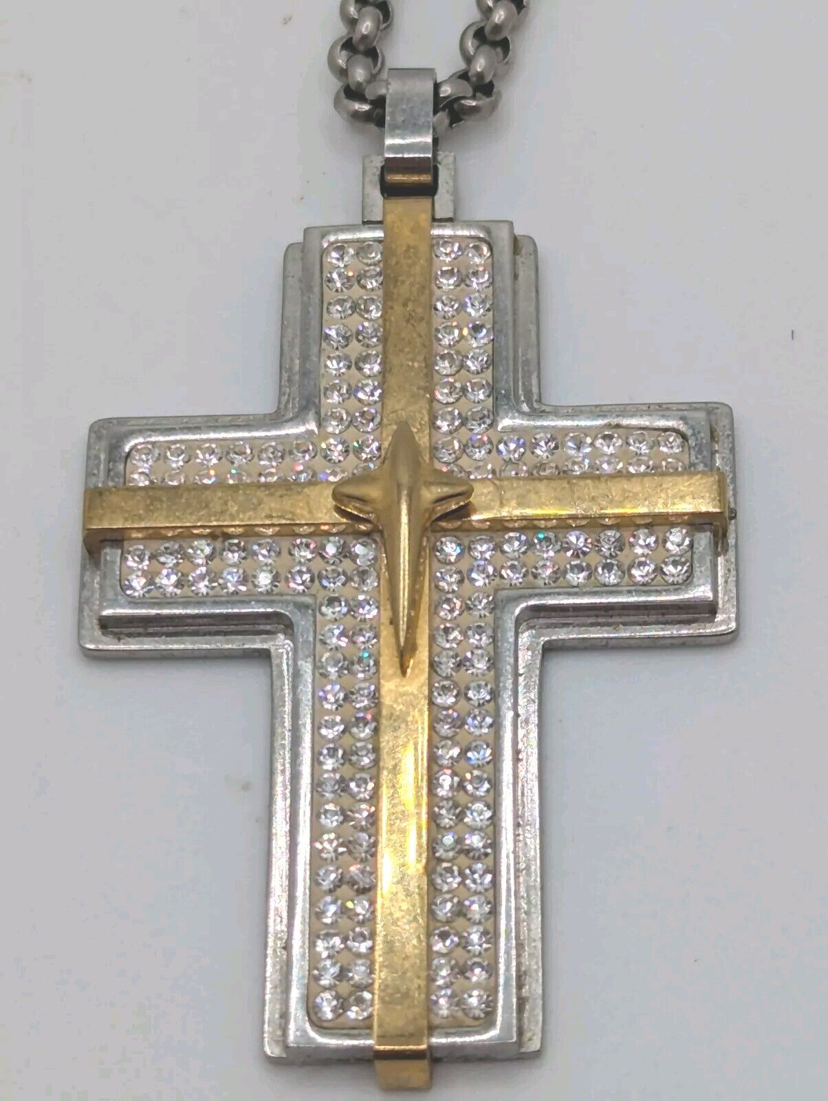 RL Men's Stainless Steel Crystals Cross Necklace PENDANT Signed