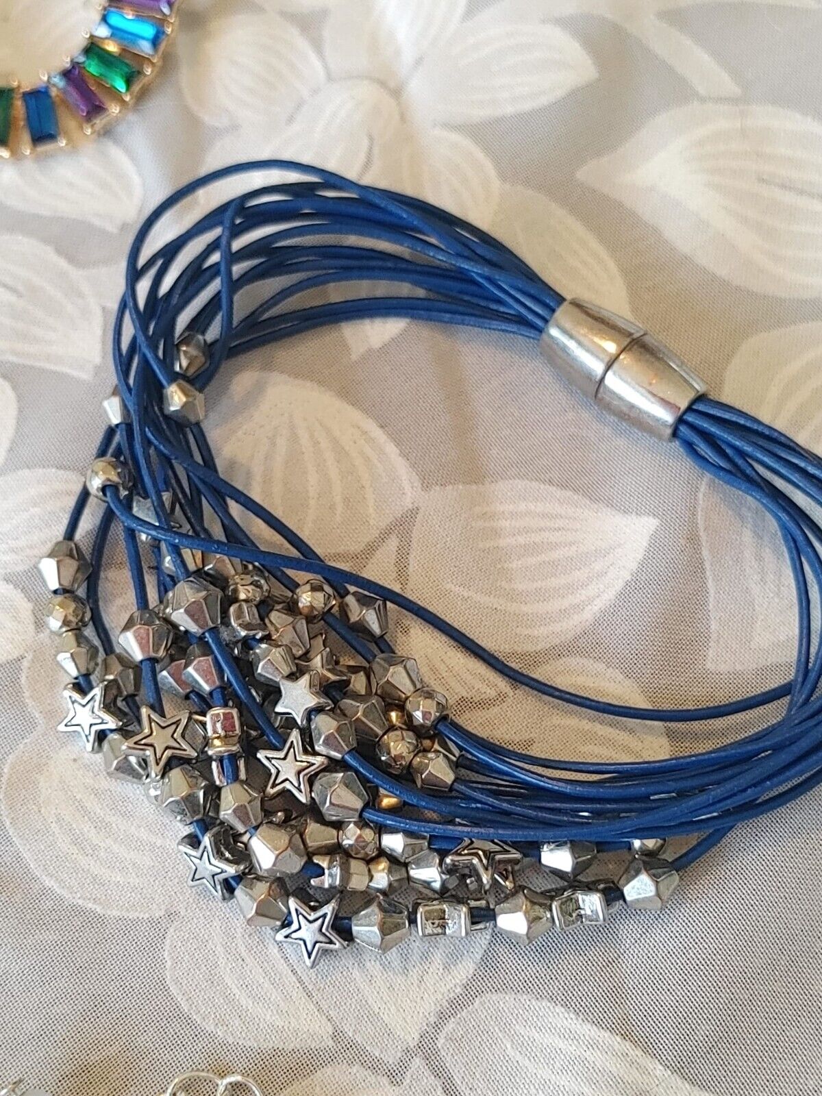 Costume Jewelry Lot Blue Gold/Silver Tone Rhinestones Glass Mixed materials