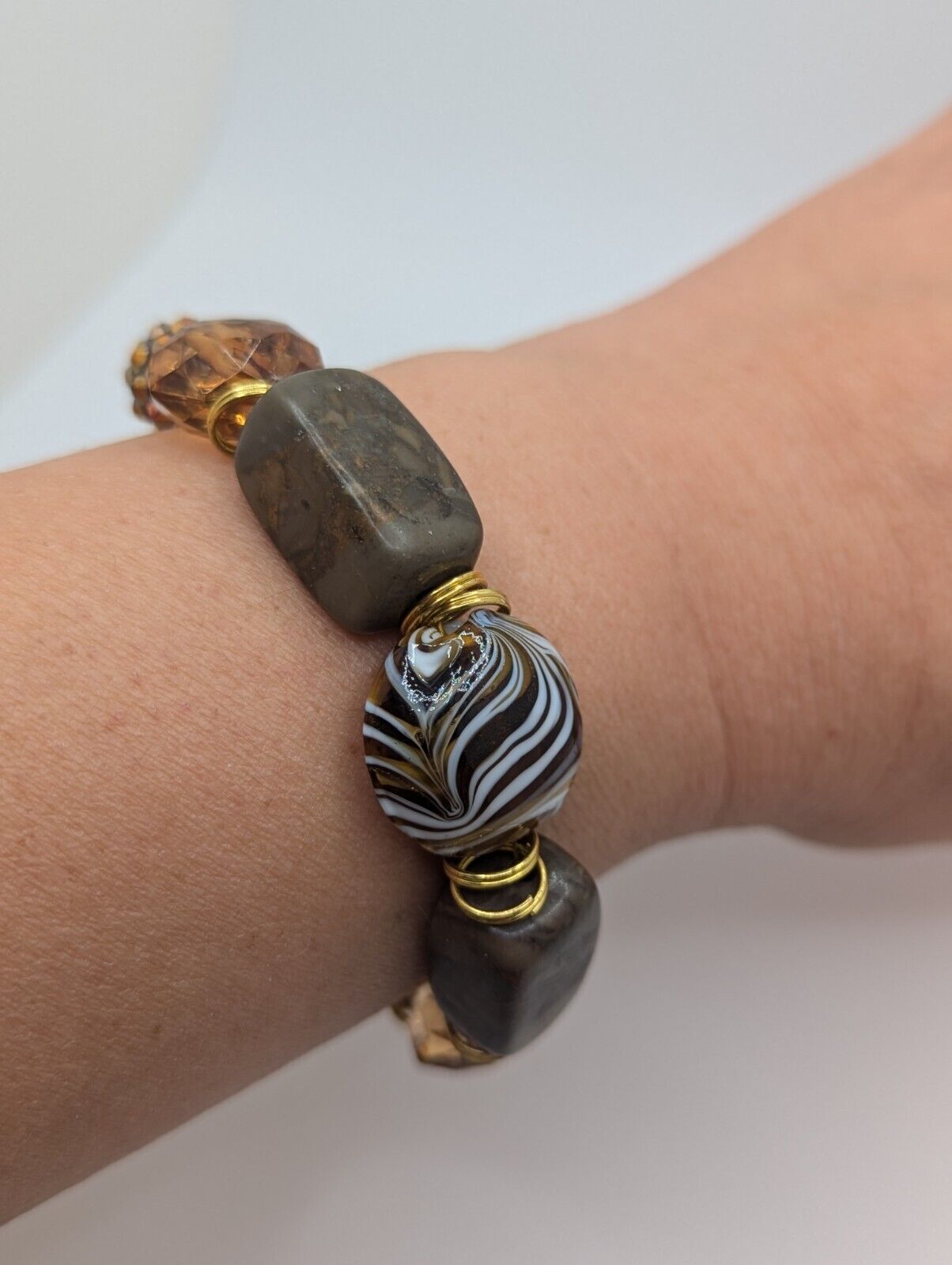 Art Glass Bracelet Drag Marble Swirl Facet Cut Beads 7