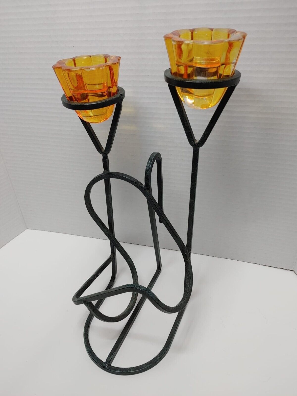 Mid Century Candle Wine Bottle Holder Homedecor Artistic Welded Steel Sculpture