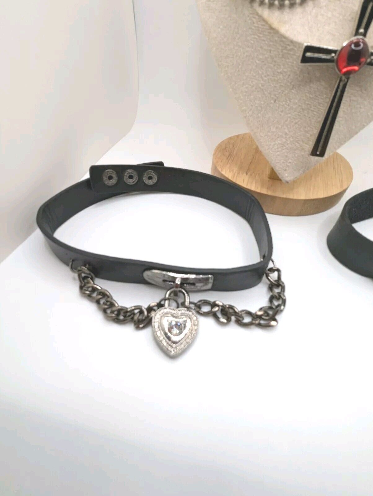 Women's Gothic Punk Bowknot Black PU Leather Choker Necklace Collar Pendant