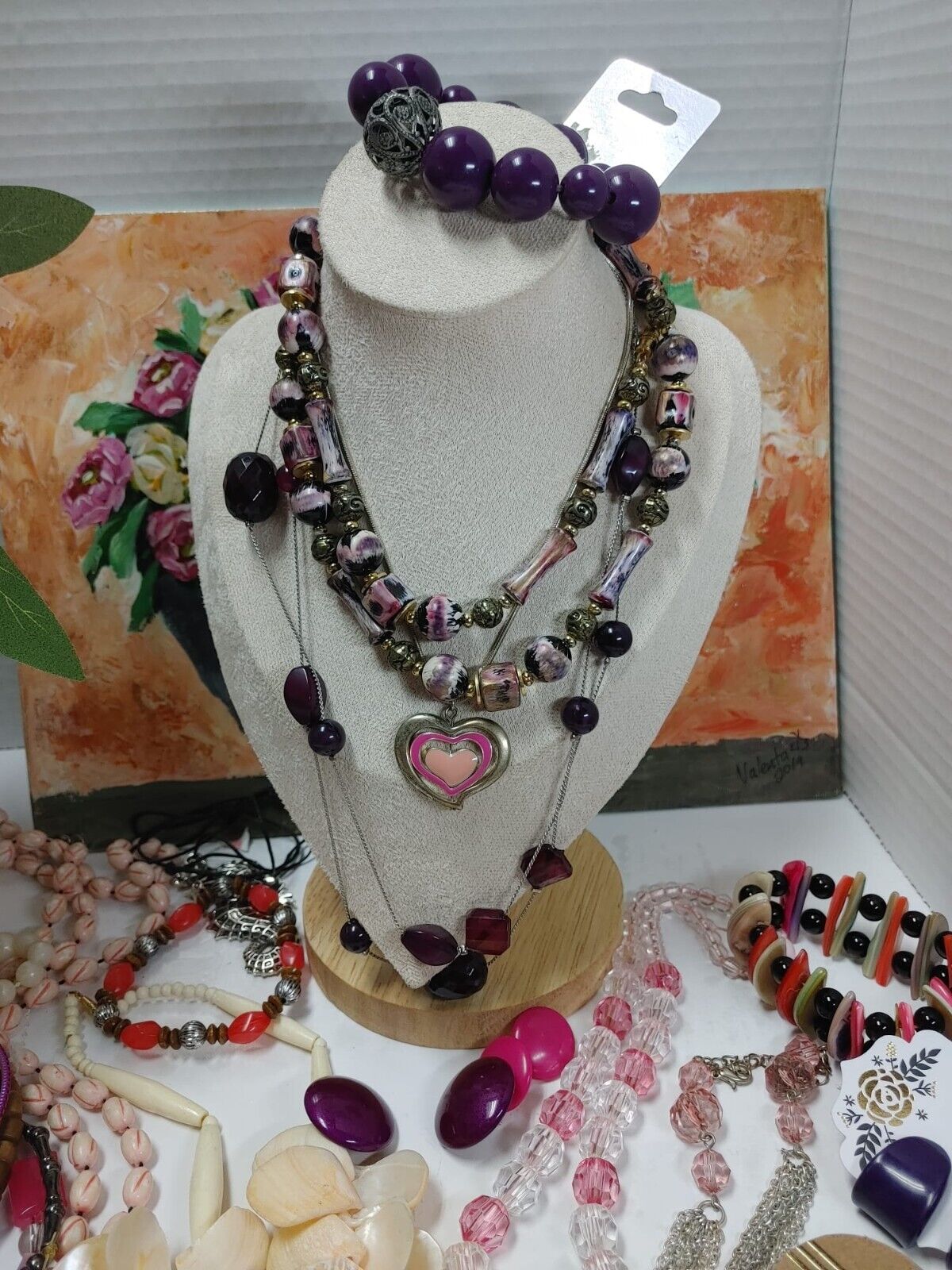 Vintage To Now Mix Jewelry Lot Necklaces Bracelet Earrings Costume Purple Pink