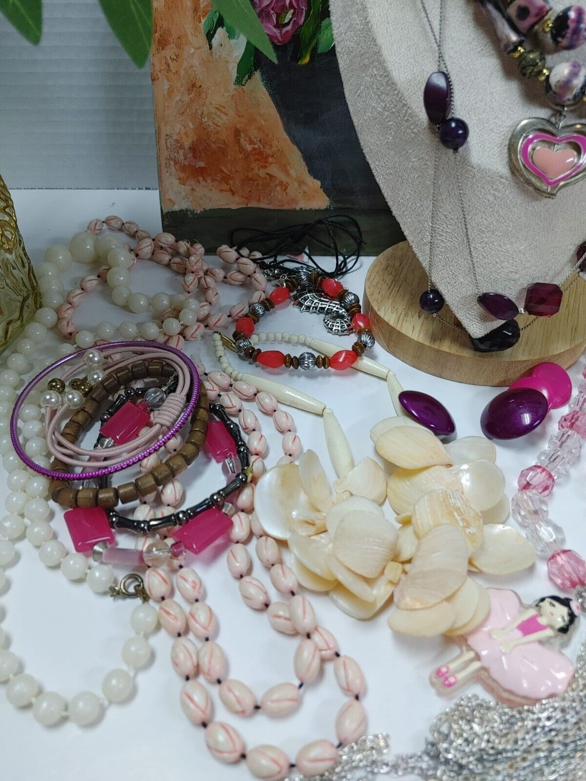 Vintage To Now Mix Jewelry Lot Necklaces Bracelet Earrings Costume Purple Pink