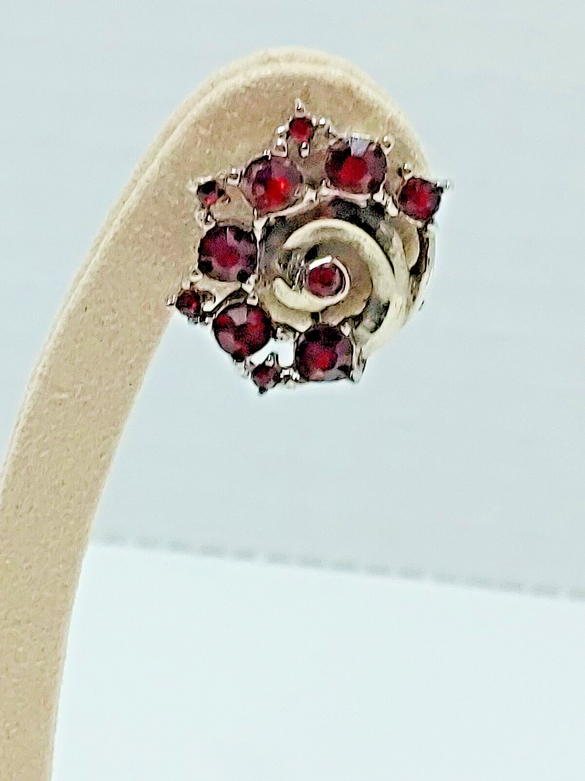 Vintage Silver Tone Royal Crest Screw Back Earrings with Red Rhinestones