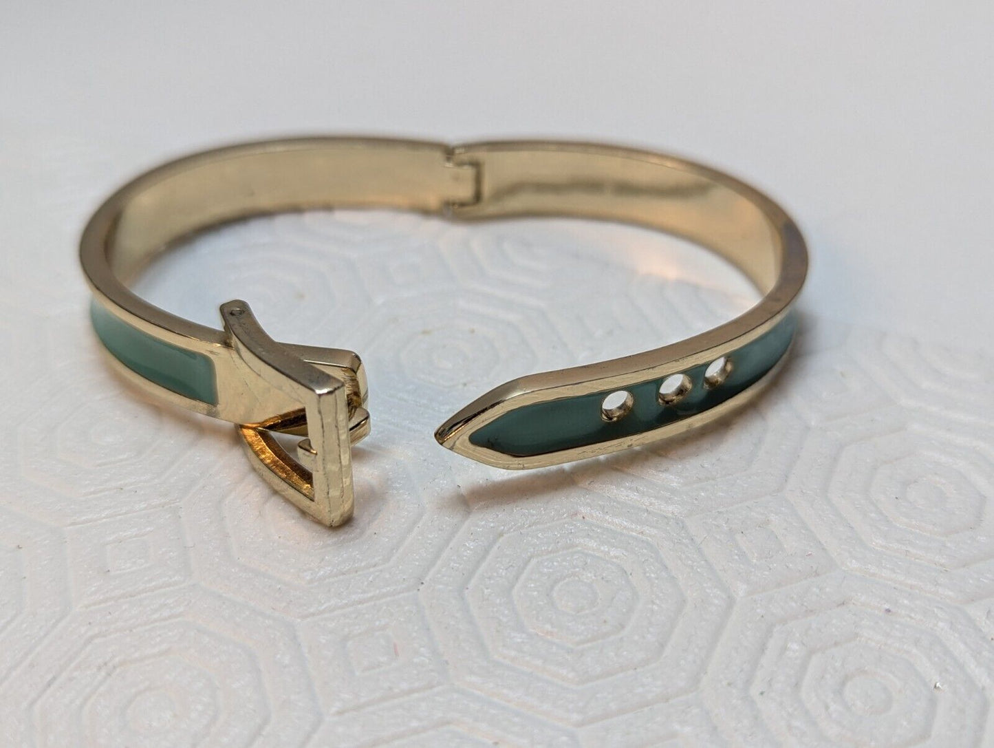 Women's Jewelry Teal Blue Belt Buckle Clasp Bangle Bracelet Adjustable