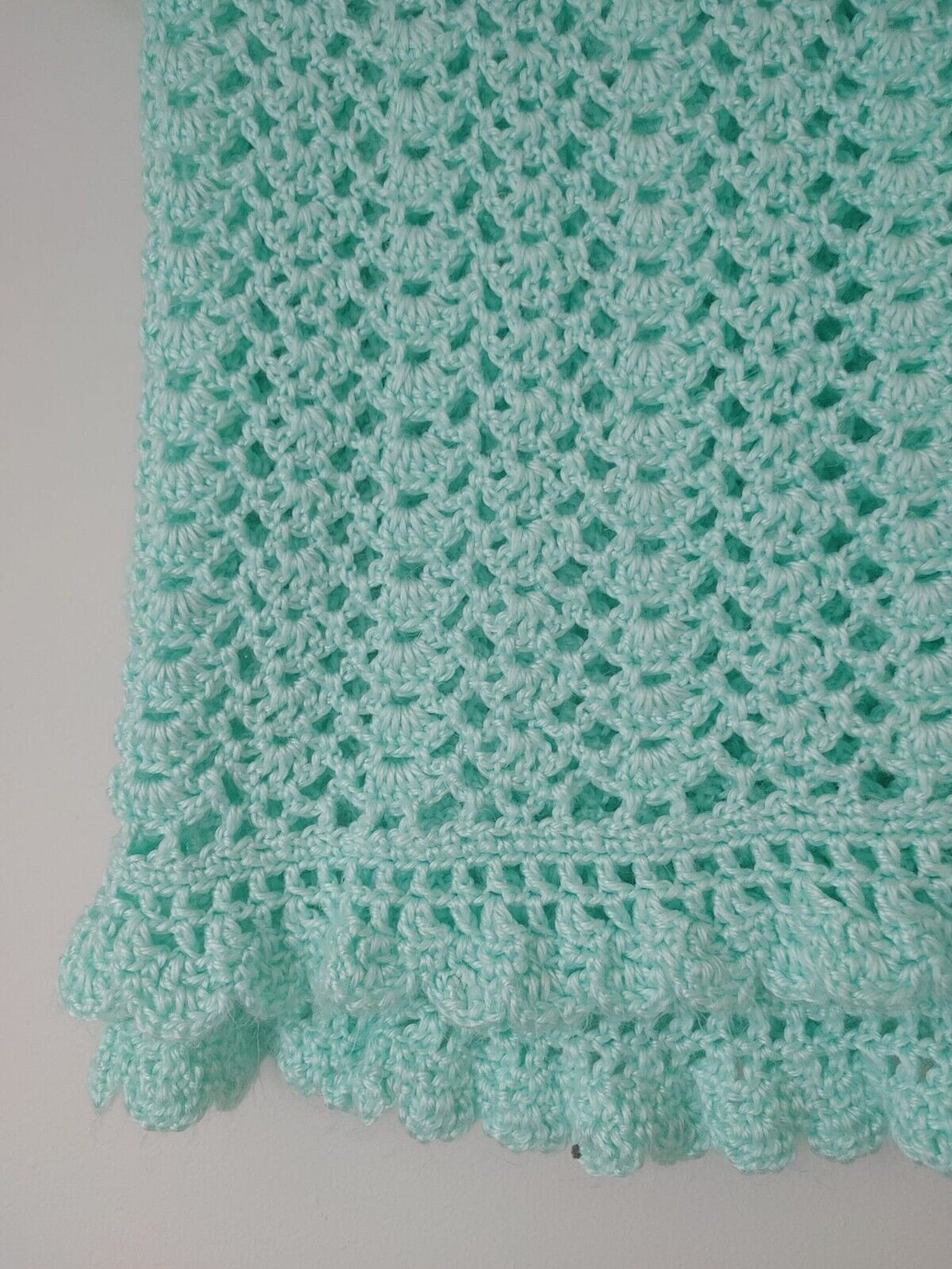 Beautiful Handmade Crochet BABY BLANKET Afghan soft Mint Green with Scalloped