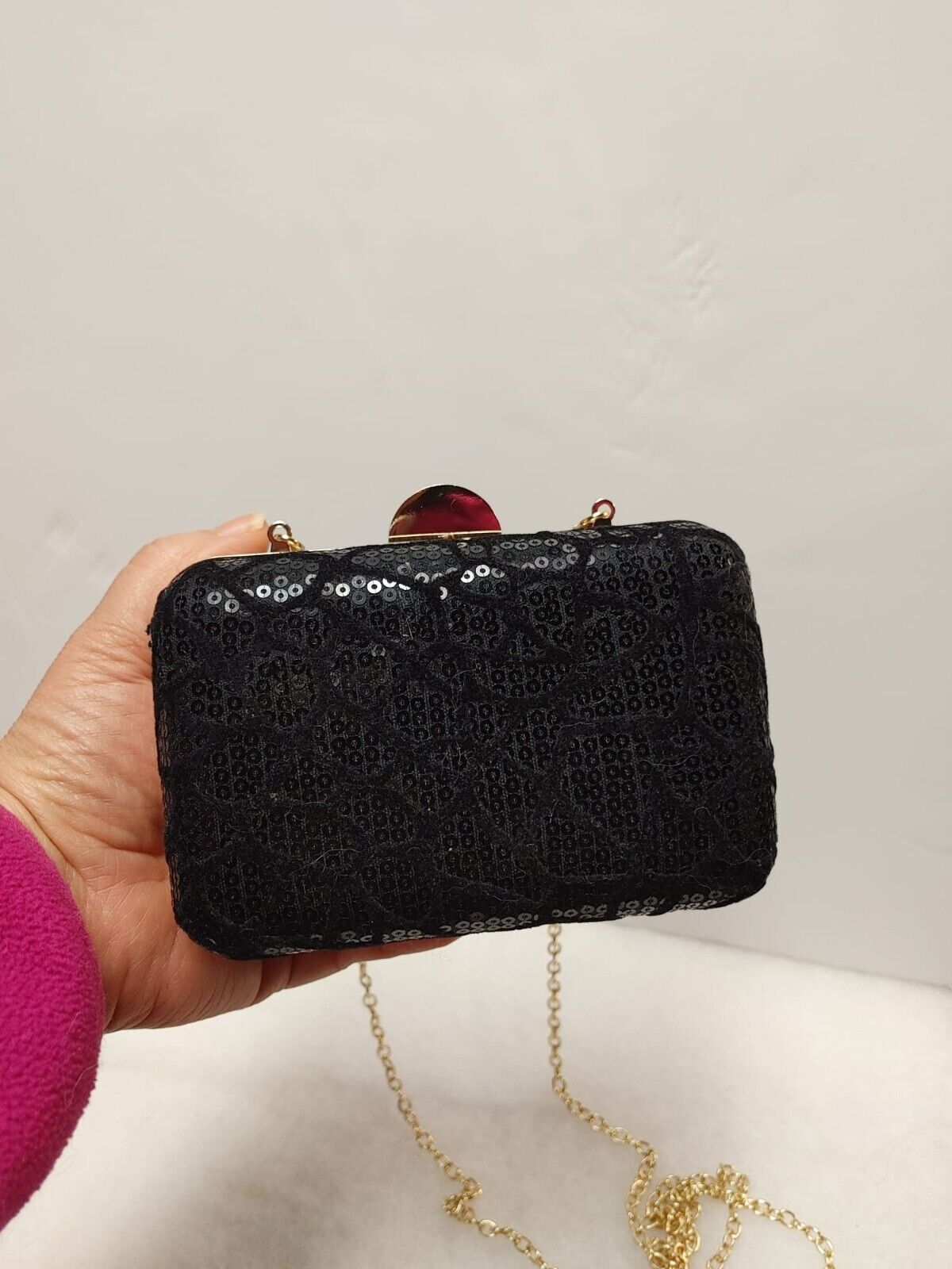 Women's Designer Sequin Box Clutch Bag, Small Party Purse, Chain Shoulder Strap