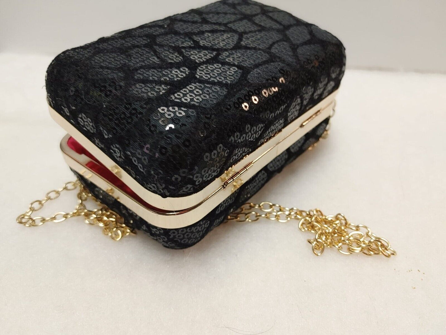 Women's Designer Sequin Box Clutch Bag, Small Party Purse, Chain Shoulder Strap
