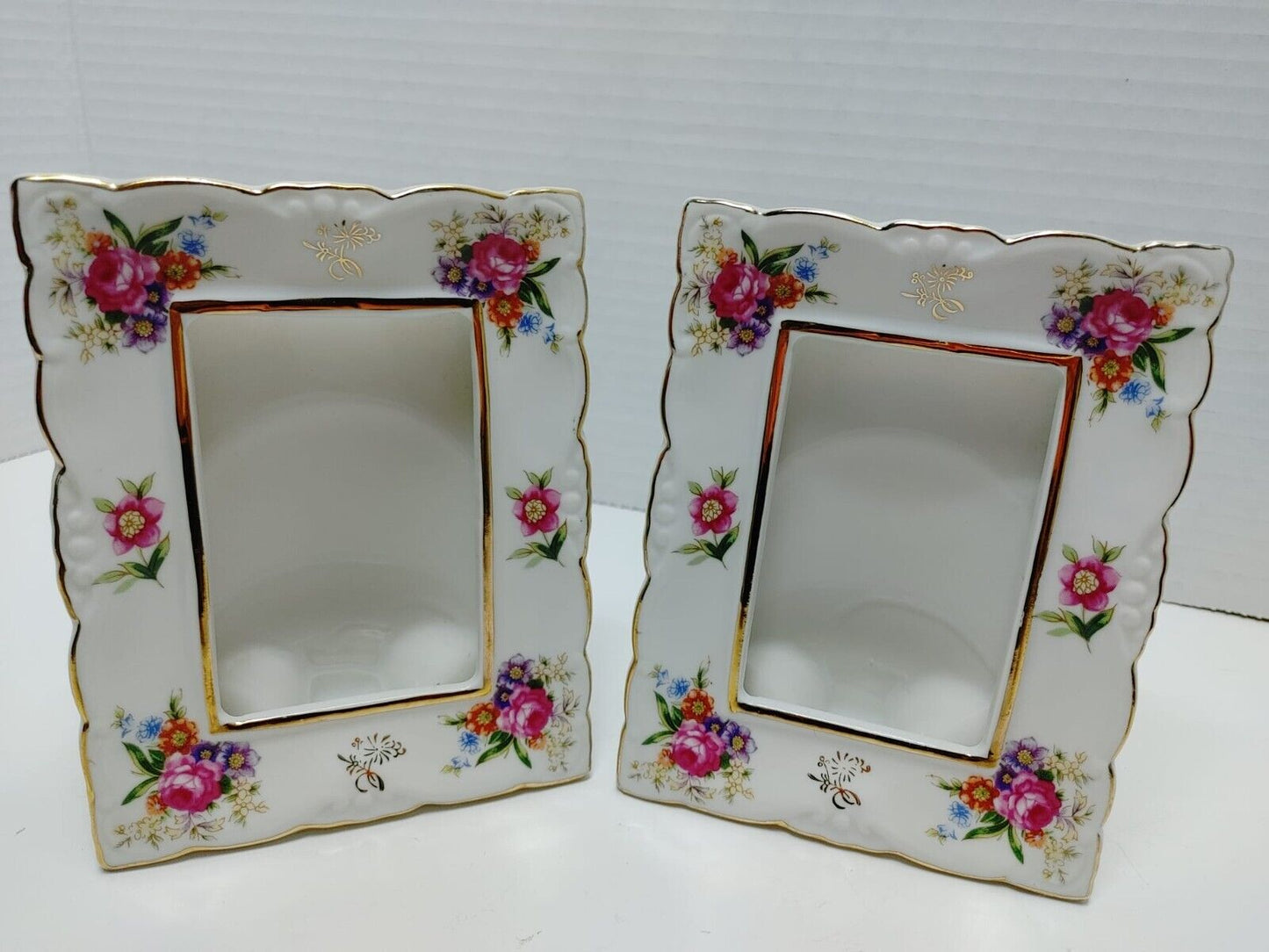 HandPainted Picture Frame 5X4” made in Japan Porcelain Floral Paint set of 2