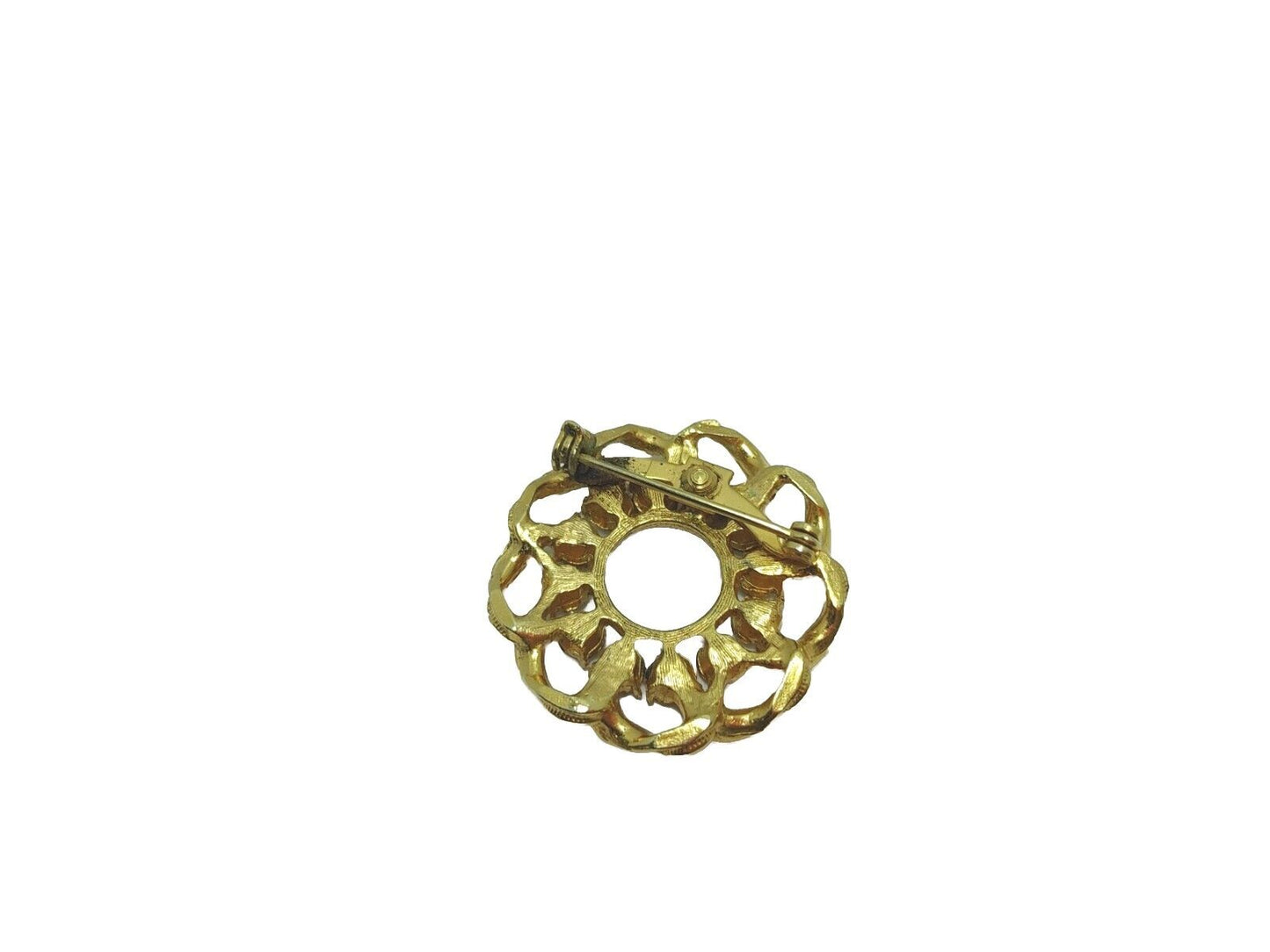 Vintage Rhinestone Brooch Pin Gold Color 1.5" Round