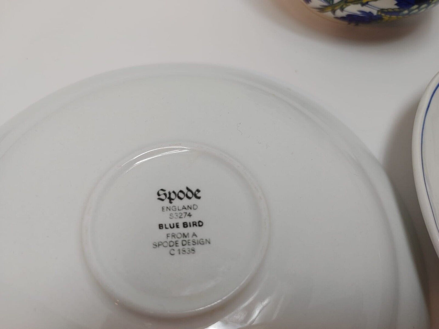 2 Cup Saucers Sets Spode Blue Bird England Yellow S3274 Floral Fruit Copeland