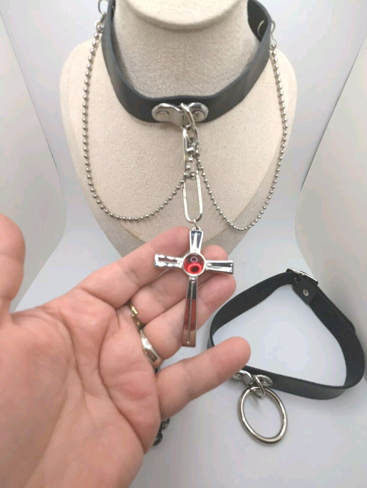Women's Gothic Punk Bowknot Black PU Leather Choker Necklace Collar Pendant