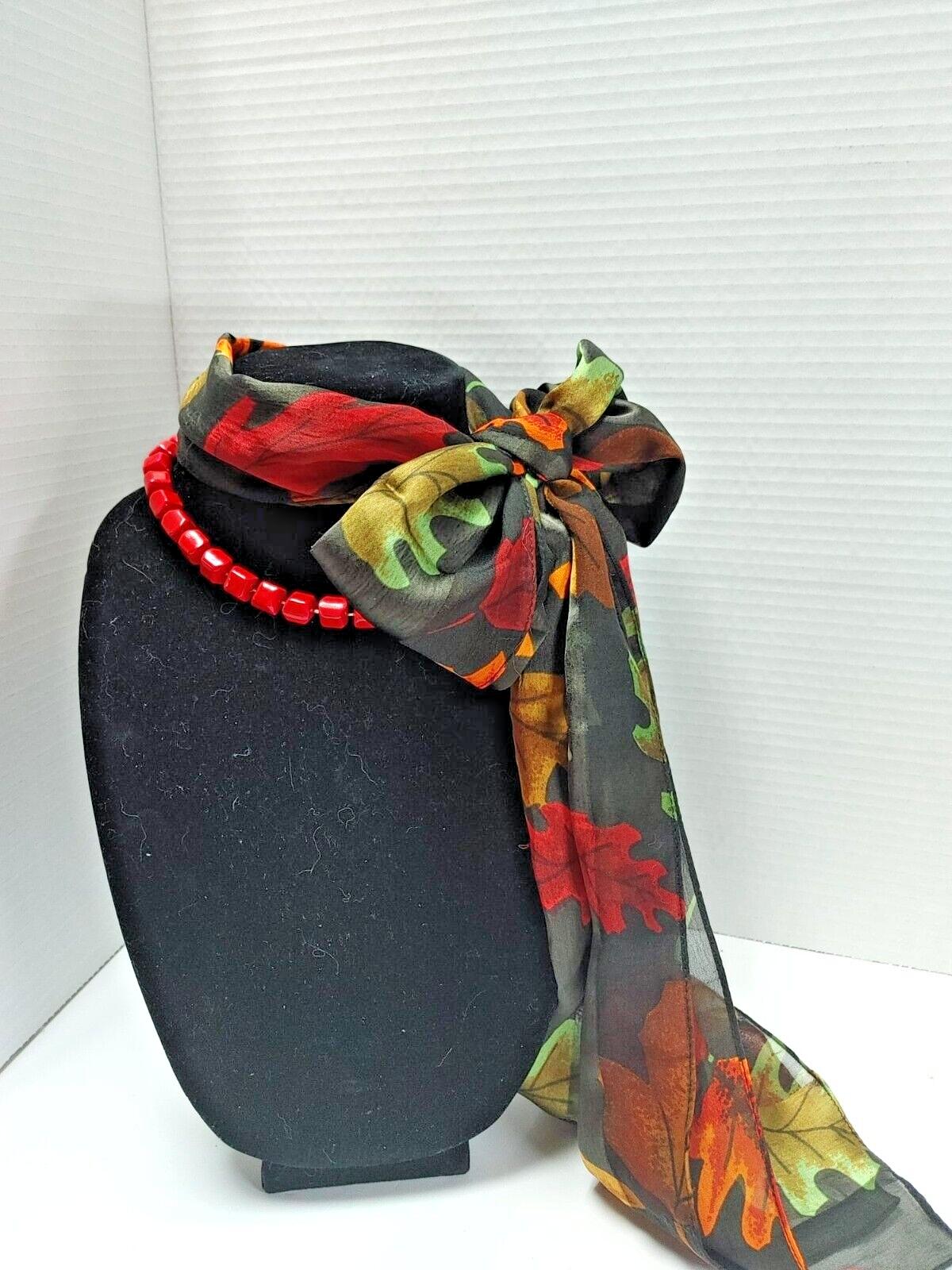 Silk Scarf & matching Red Acrylic Necklace Ladies Gift Set jewelry FALL STYLE