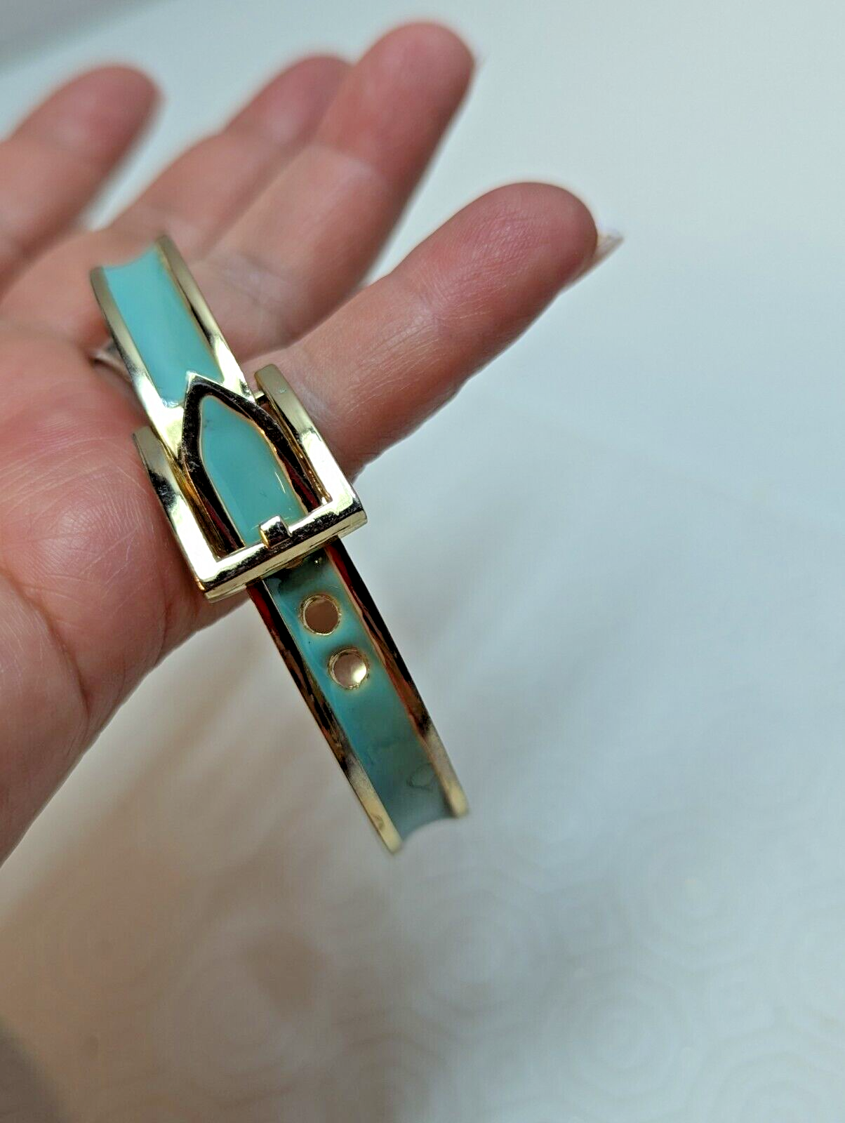 Women's Jewelry Teal Blue Belt Buckle Clasp Bangle Bracelet Adjustable