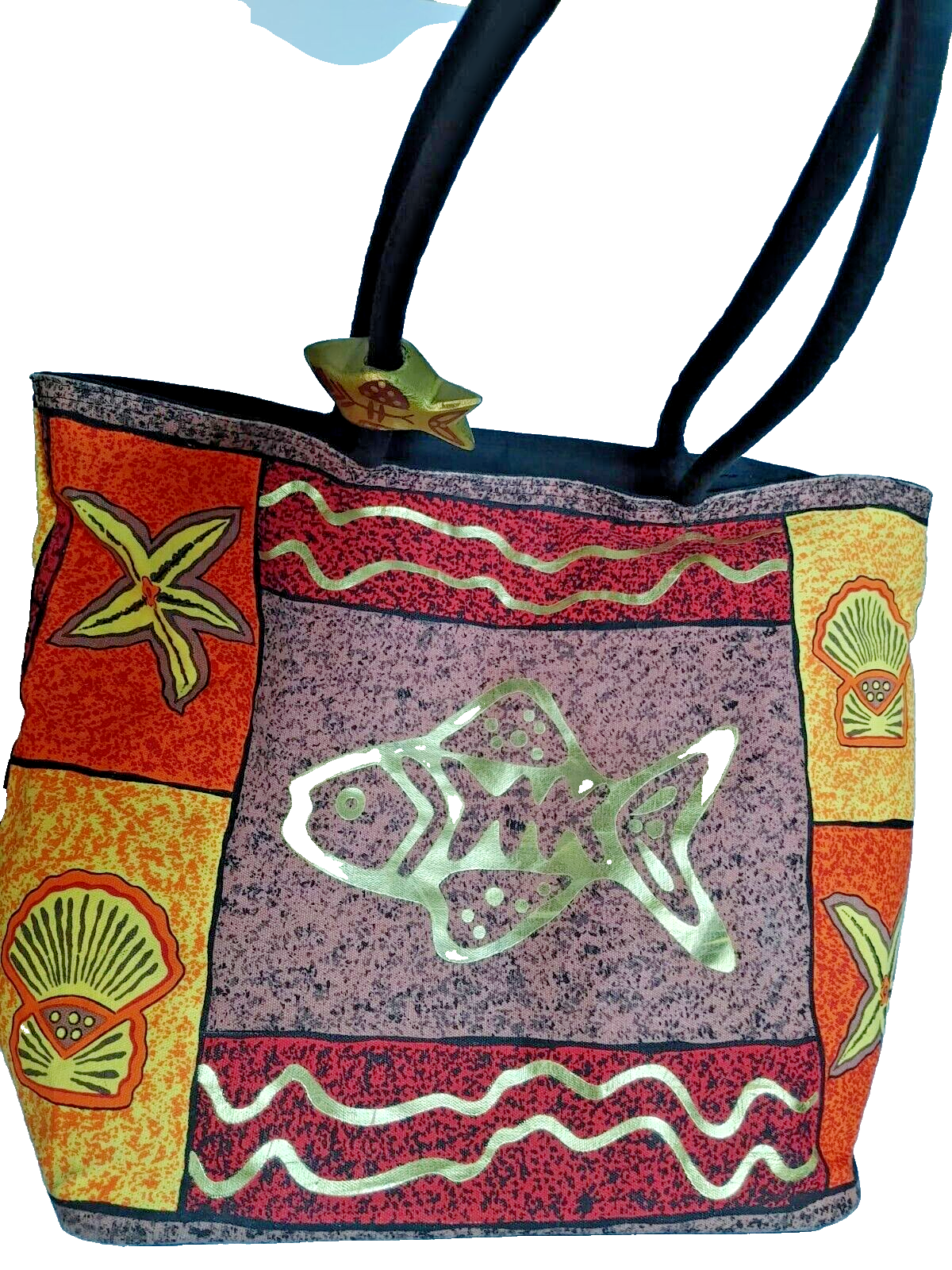 Large Canvas Tote Bag Beach Design Sun N Sand, Summer Beach Time