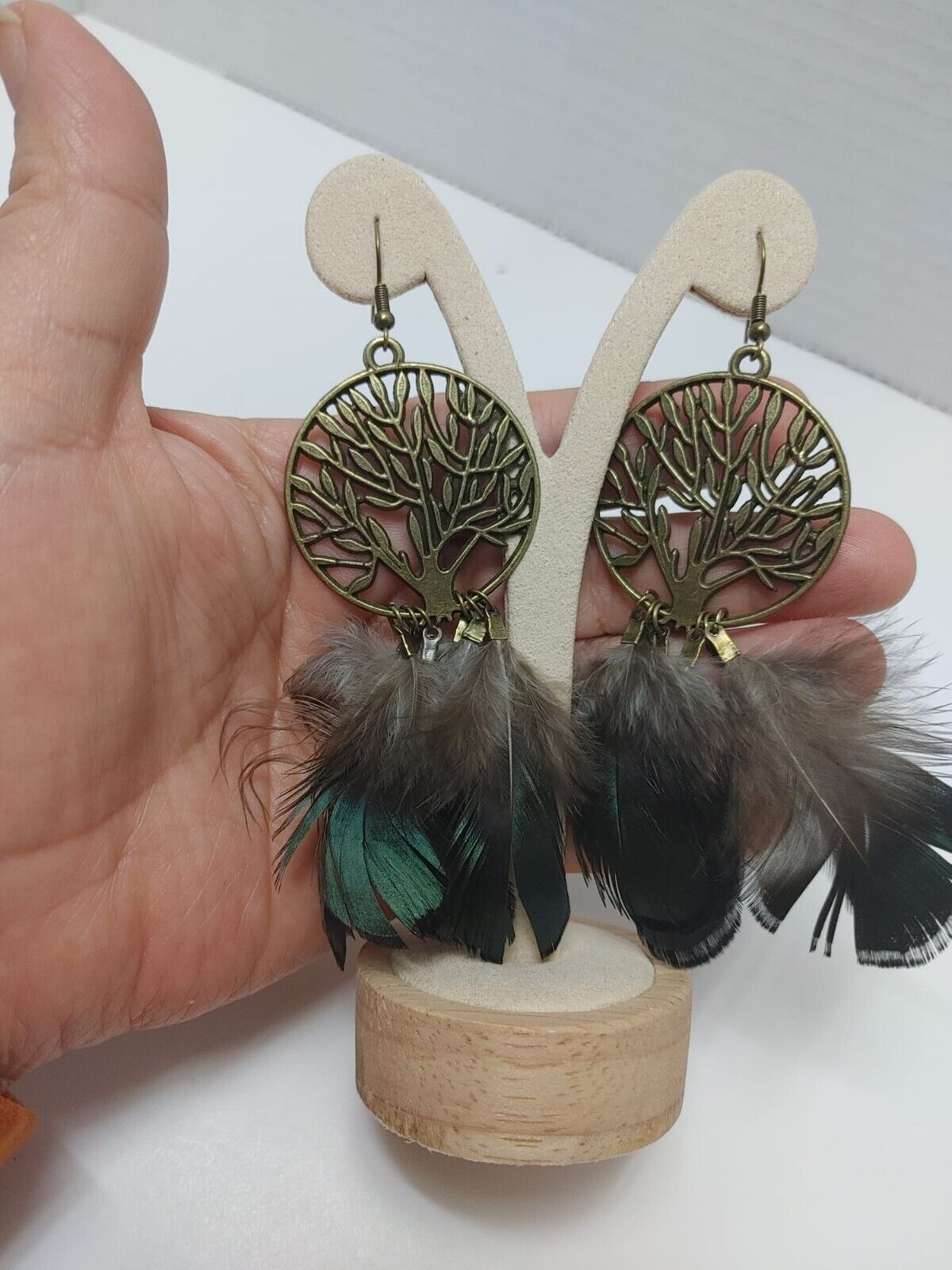 Feather Earrings Peacock Feathers Vintage Earrings Boho Statement Jewelry Retro