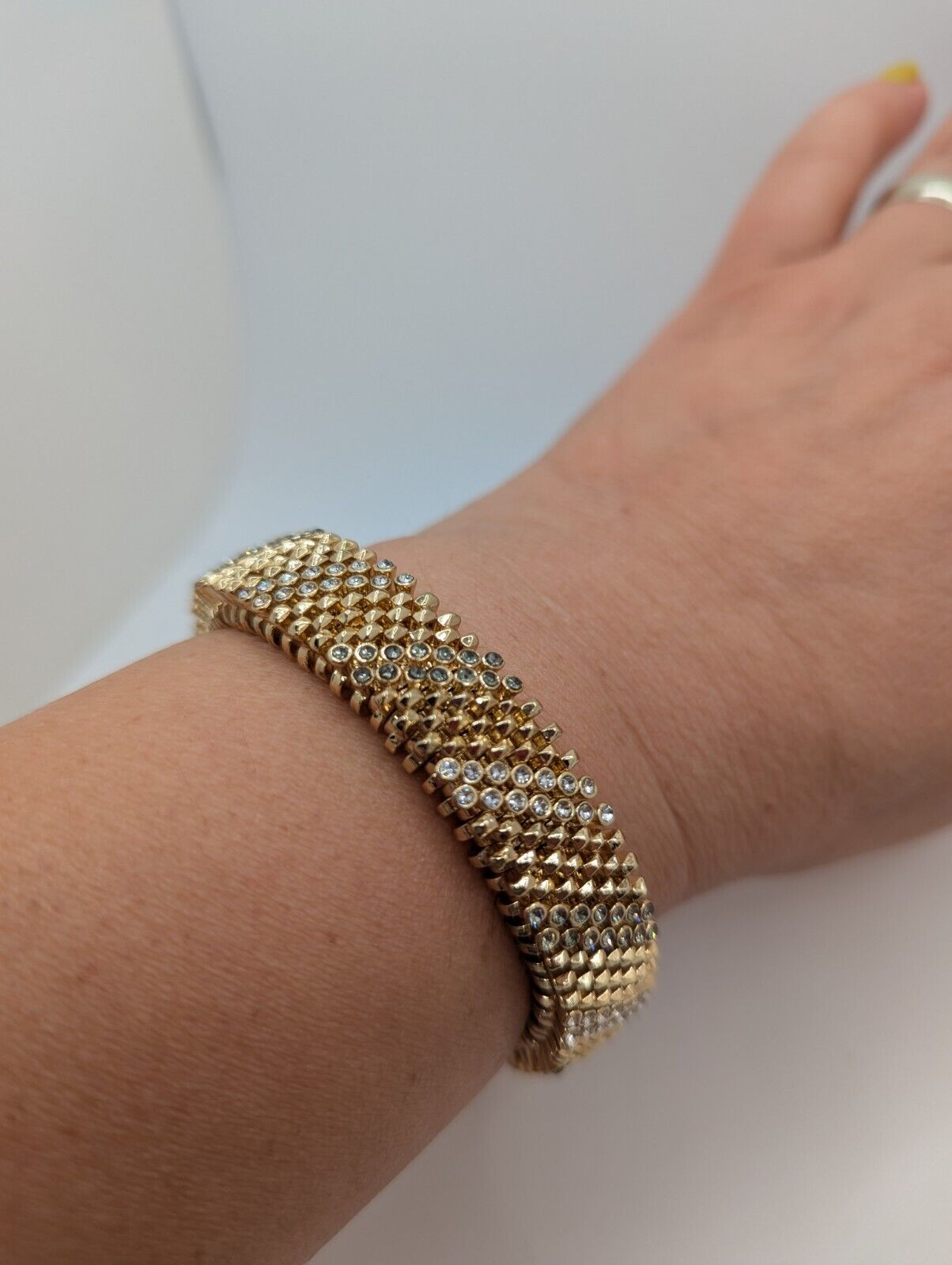 Bracelet Grey Clear Rhinestone Expansion Stretch Gold Tone