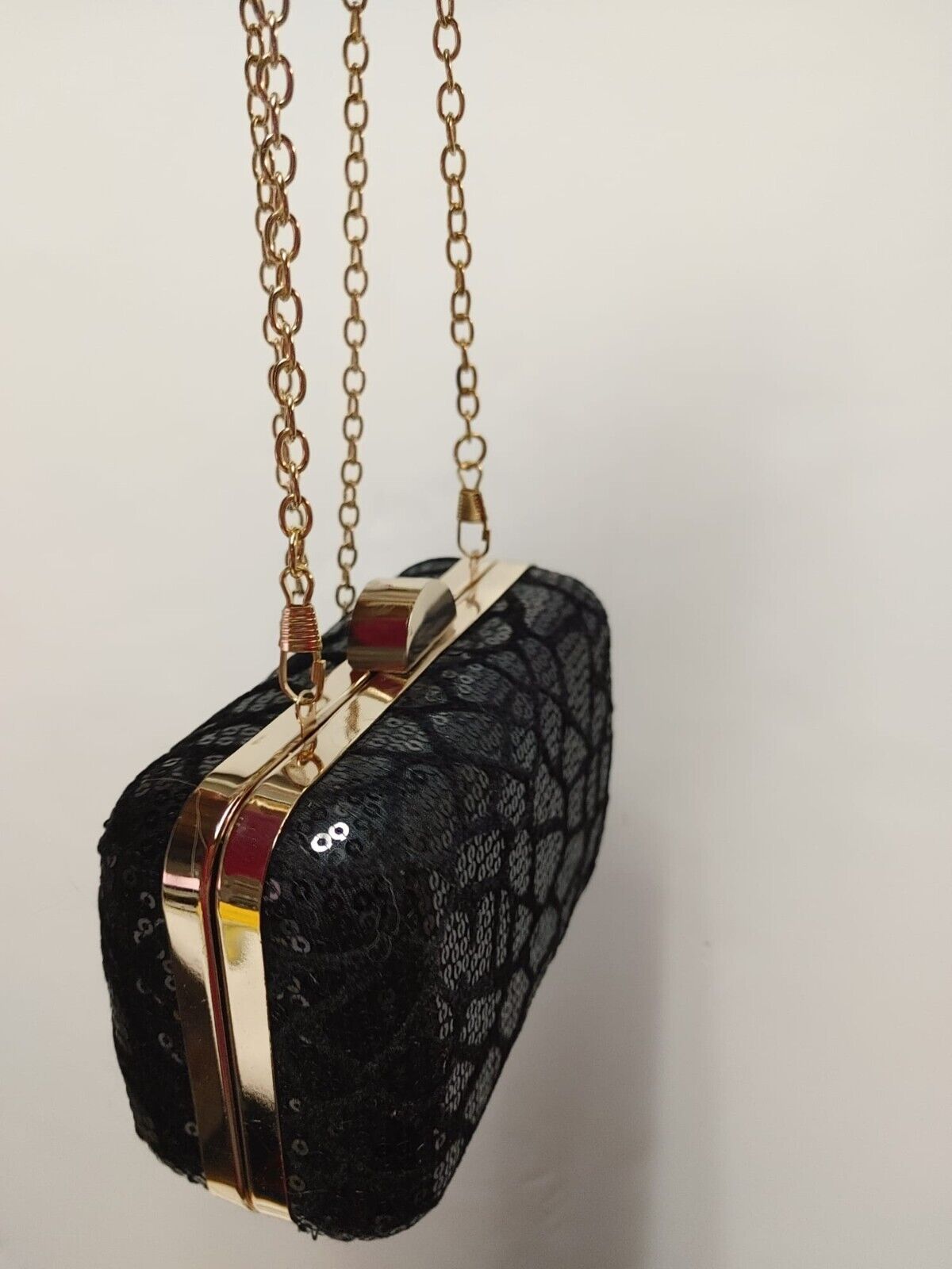 Women's Designer Sequin Box Clutch Bag, Small Party Purse, Chain Shoulder Strap