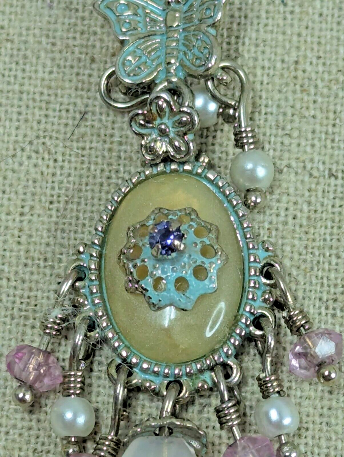 vintage Avon Silver Plated Necklace Butterfly Crystals Pendant 16" Double Chain
