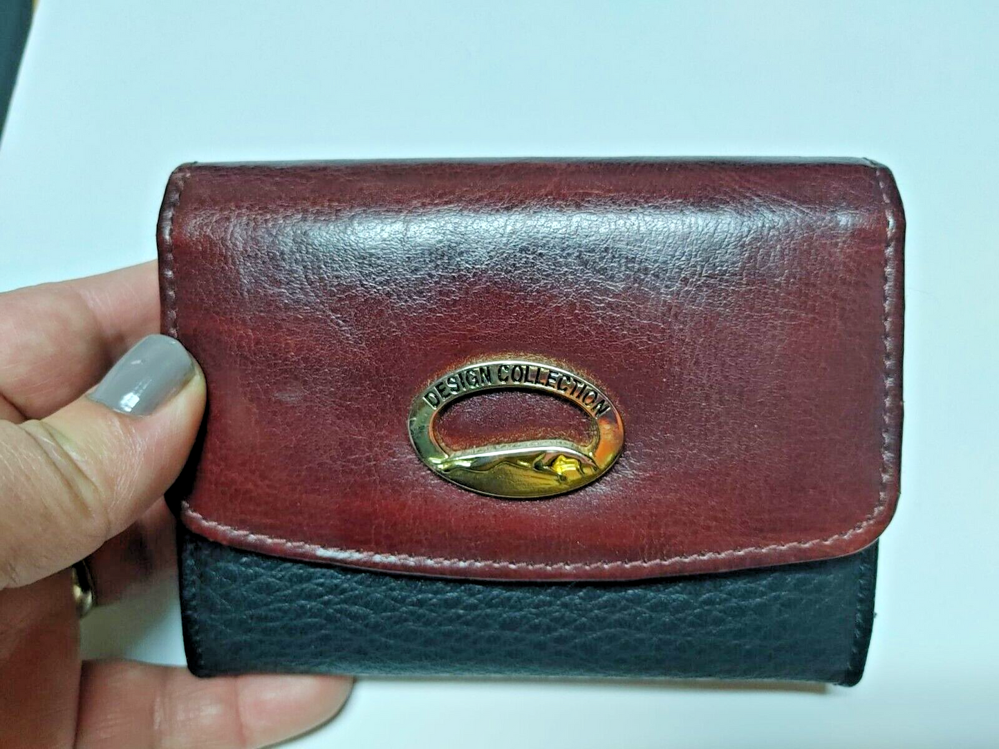 Design Collection Women Black Burgundy Leather Wallet Snap closure, Gift for Her