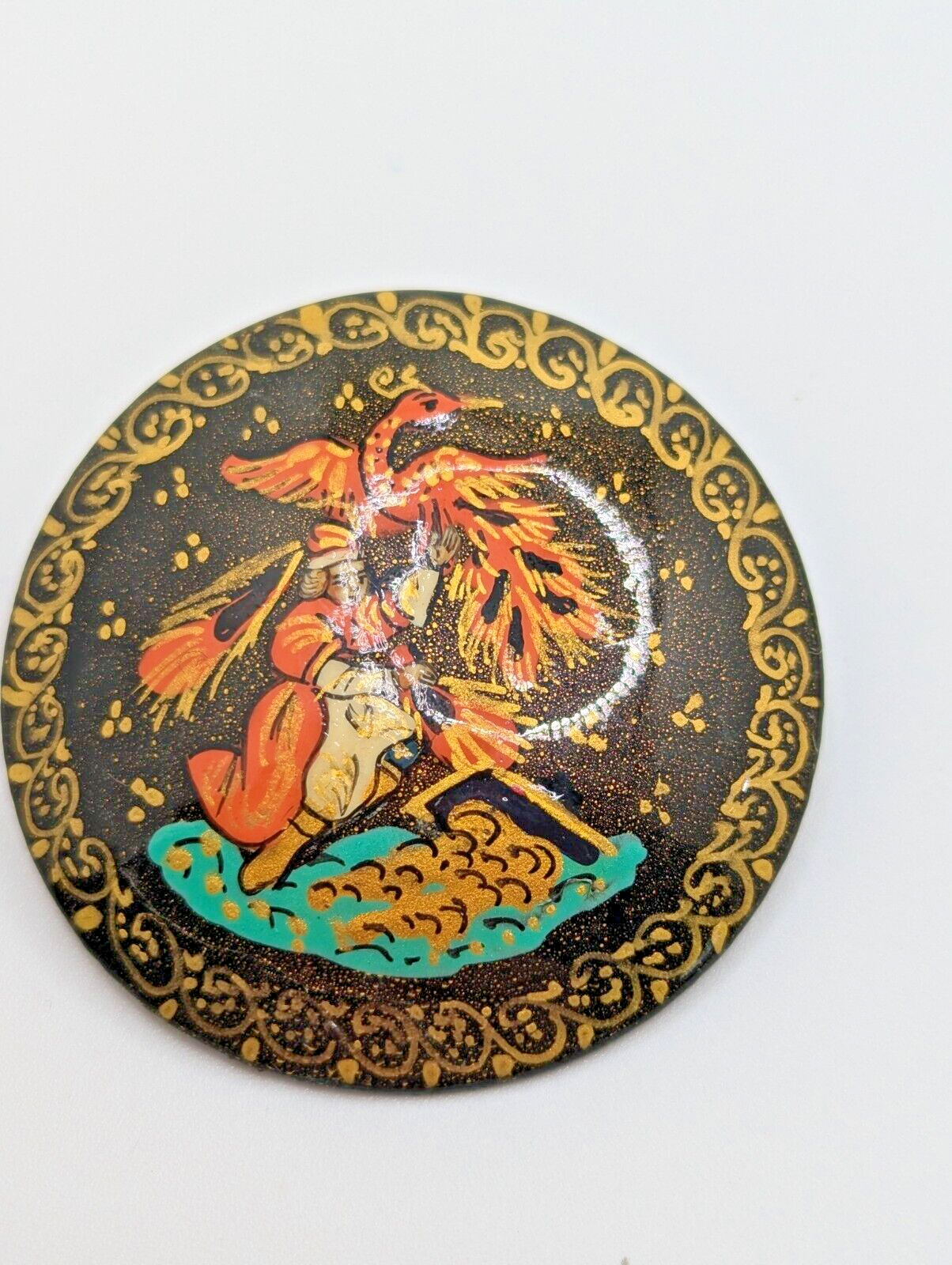 Vintage Russian Hand painted Brooch Lacquer 1993