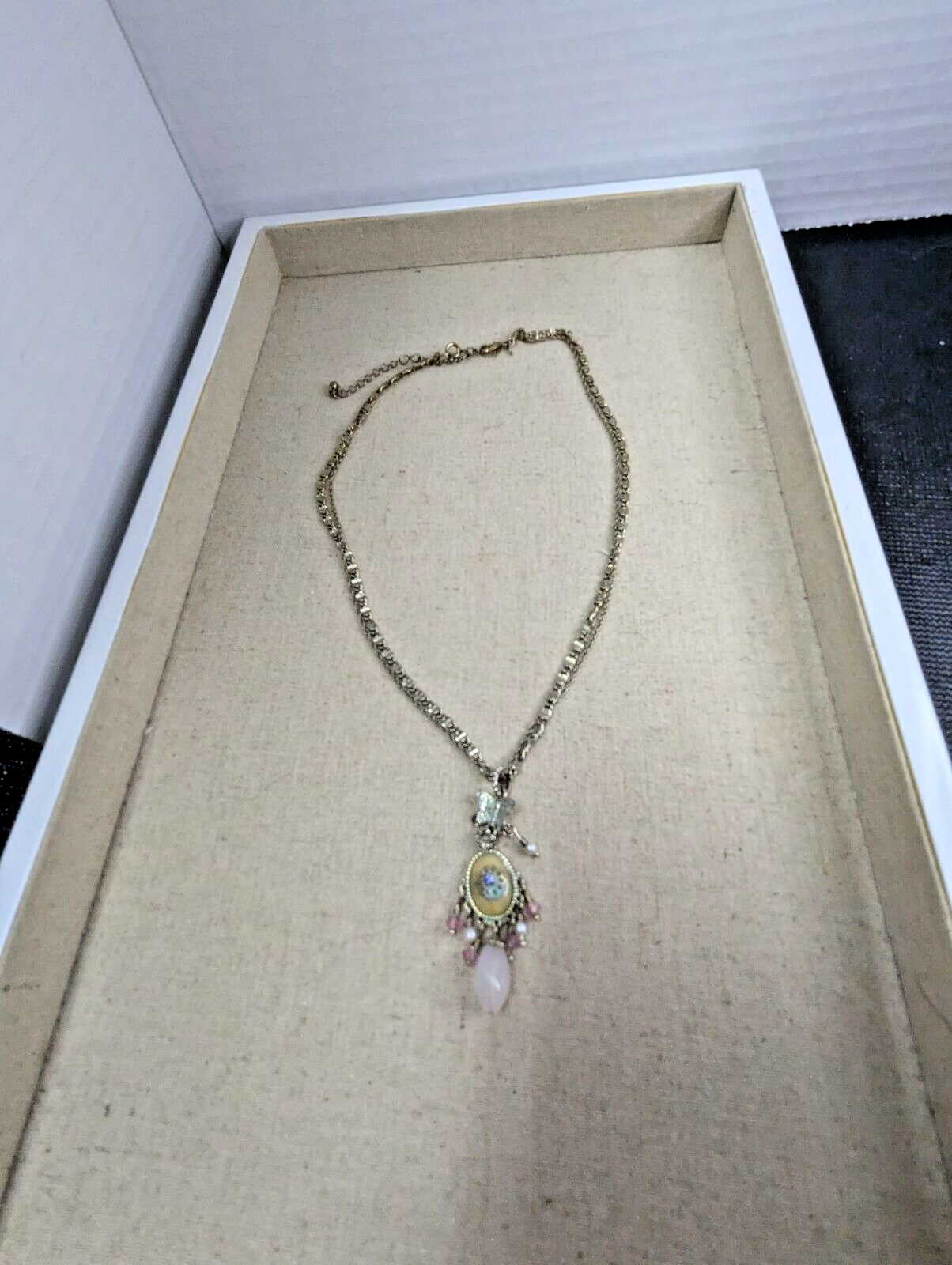 vintage Avon Silver Plated Necklace Butterfly Crystals Pendant 16" Double Chain