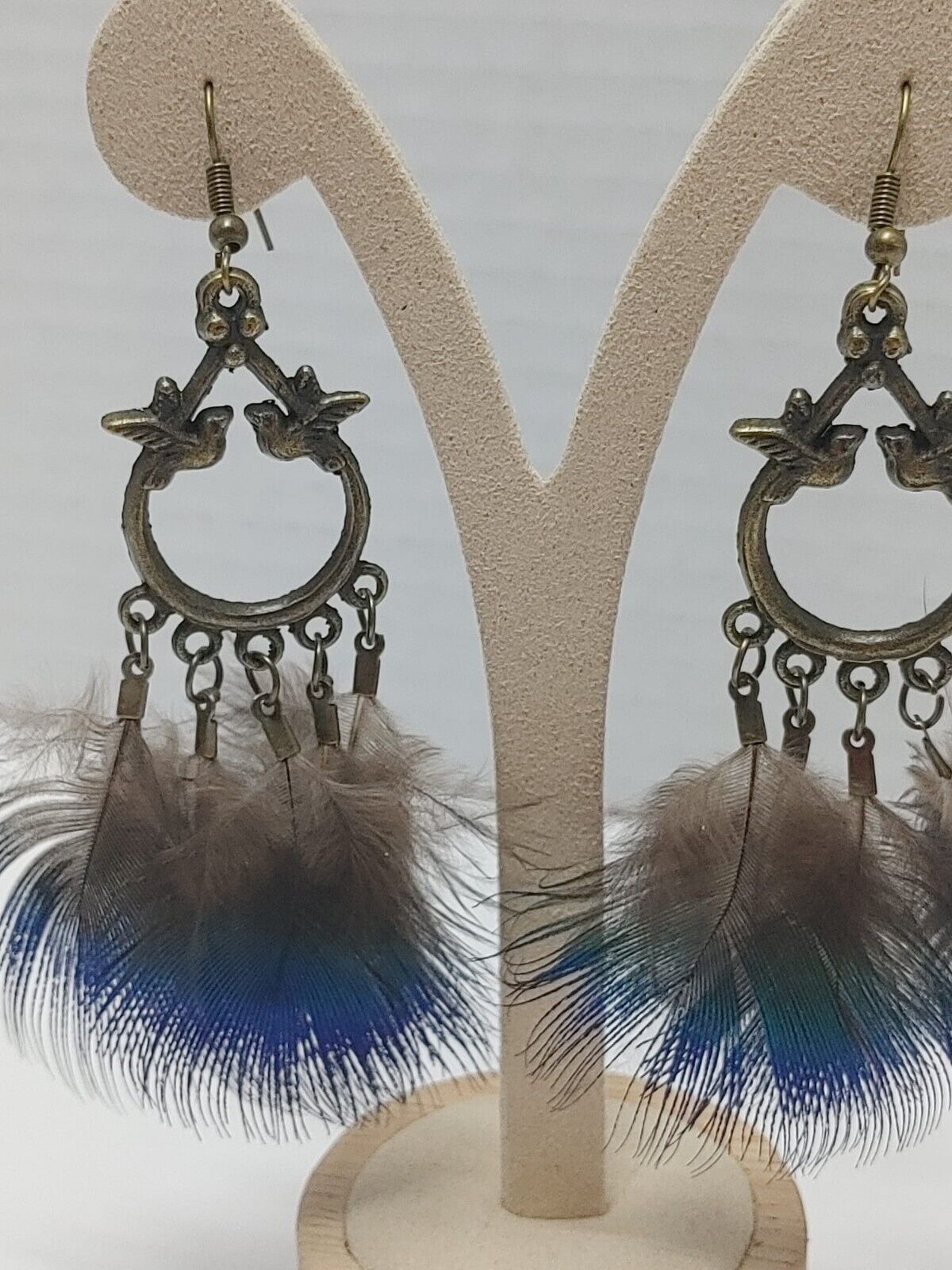 Feather Earrings Peacock Feathers Vintage Earrings Boho Statement Jewelry Retro