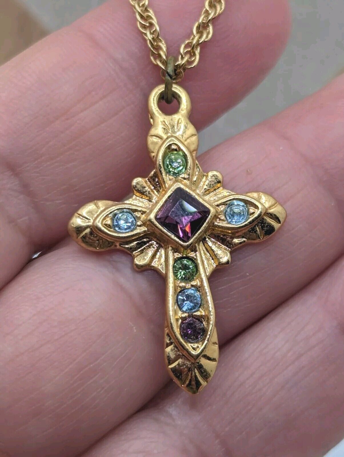 Dominique Premier Designs Necklace Gold-Tone Multi Gemmed Cross 18" Chain