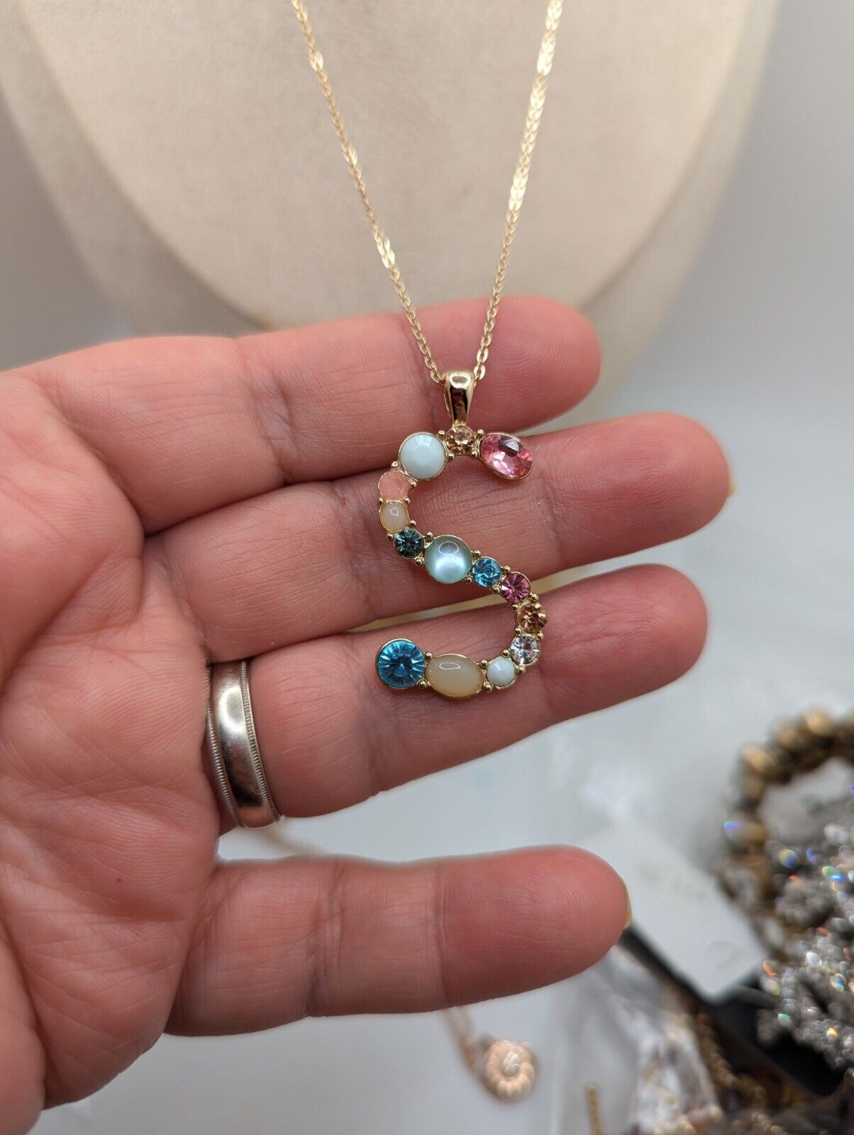 Bella Jack Rainbow Crystal Embellished Alphabet S Letter Necklace Adjustable