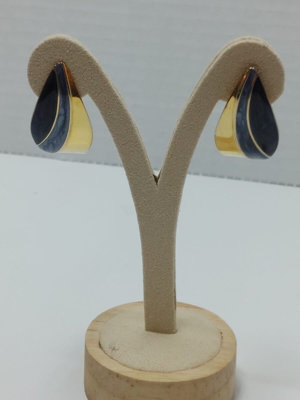 80's 90's Drop Pieces earrings Light Blue Gold Tone Women Jewerly Boho Style VTG