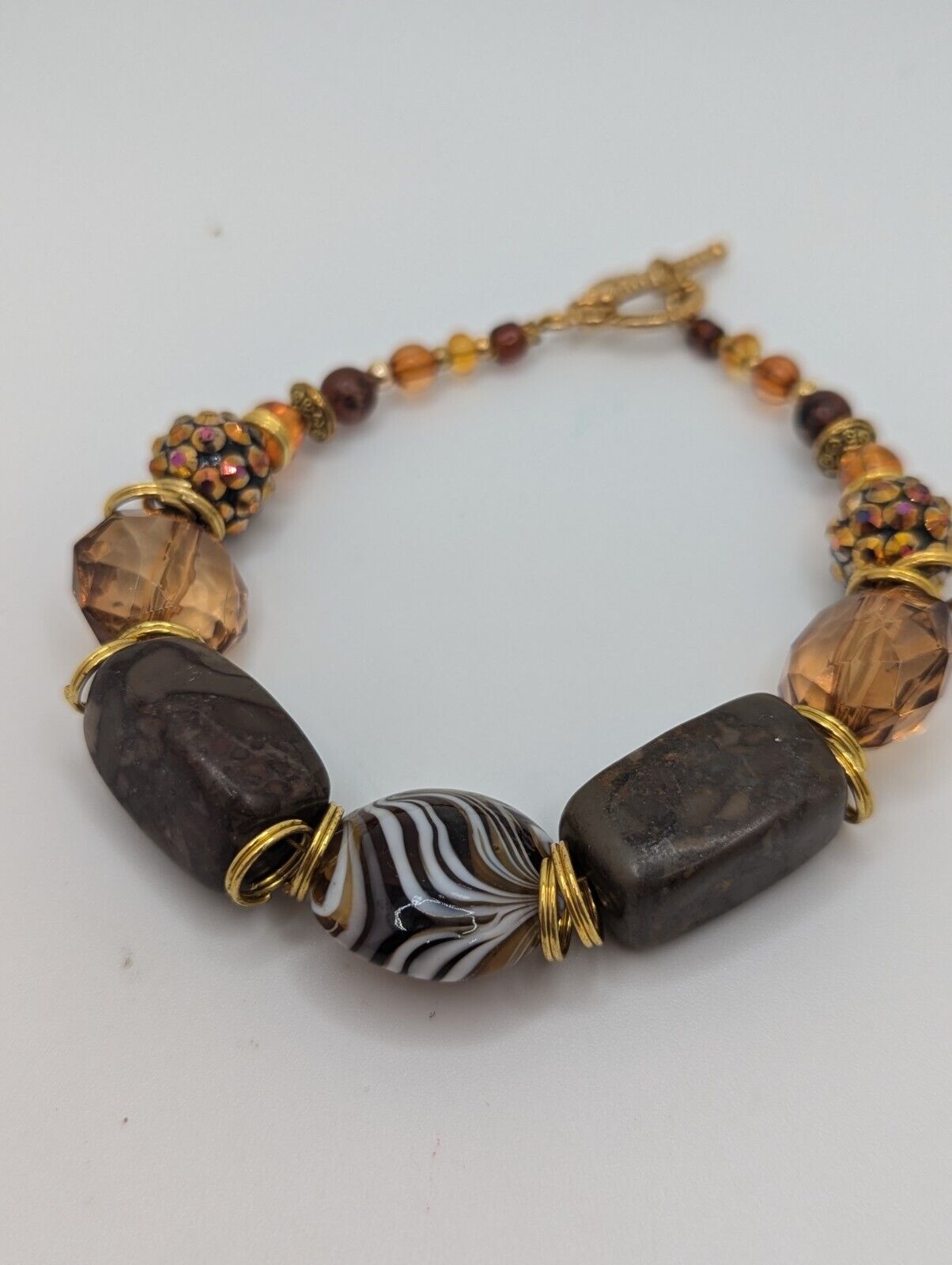 Art Glass Bracelet Drag Marble Swirl Facet Cut Beads 7