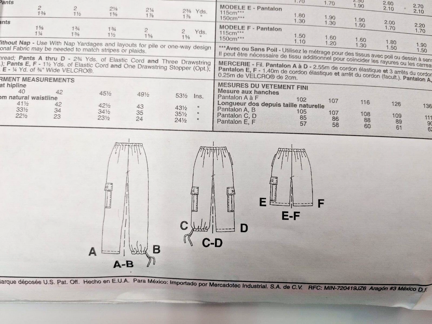 Y2K Unisex Cargo Drawstring Pants Short Pattern sz XS - MED UNCUT McCall's 2586