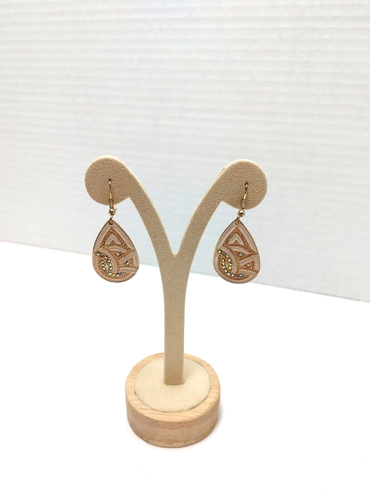 Mikey Rhinestones Gold Tone Paisley Earrings Formal Wear Bohemian Style