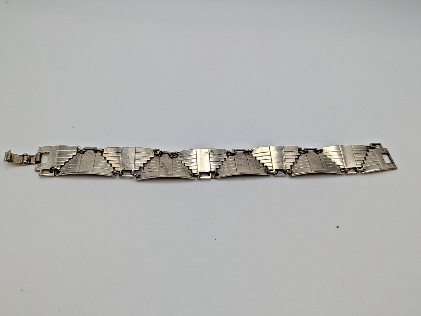 Sterling 925 Art Deco Bracelet Geometric Link Pyramid Aztec Design 7”