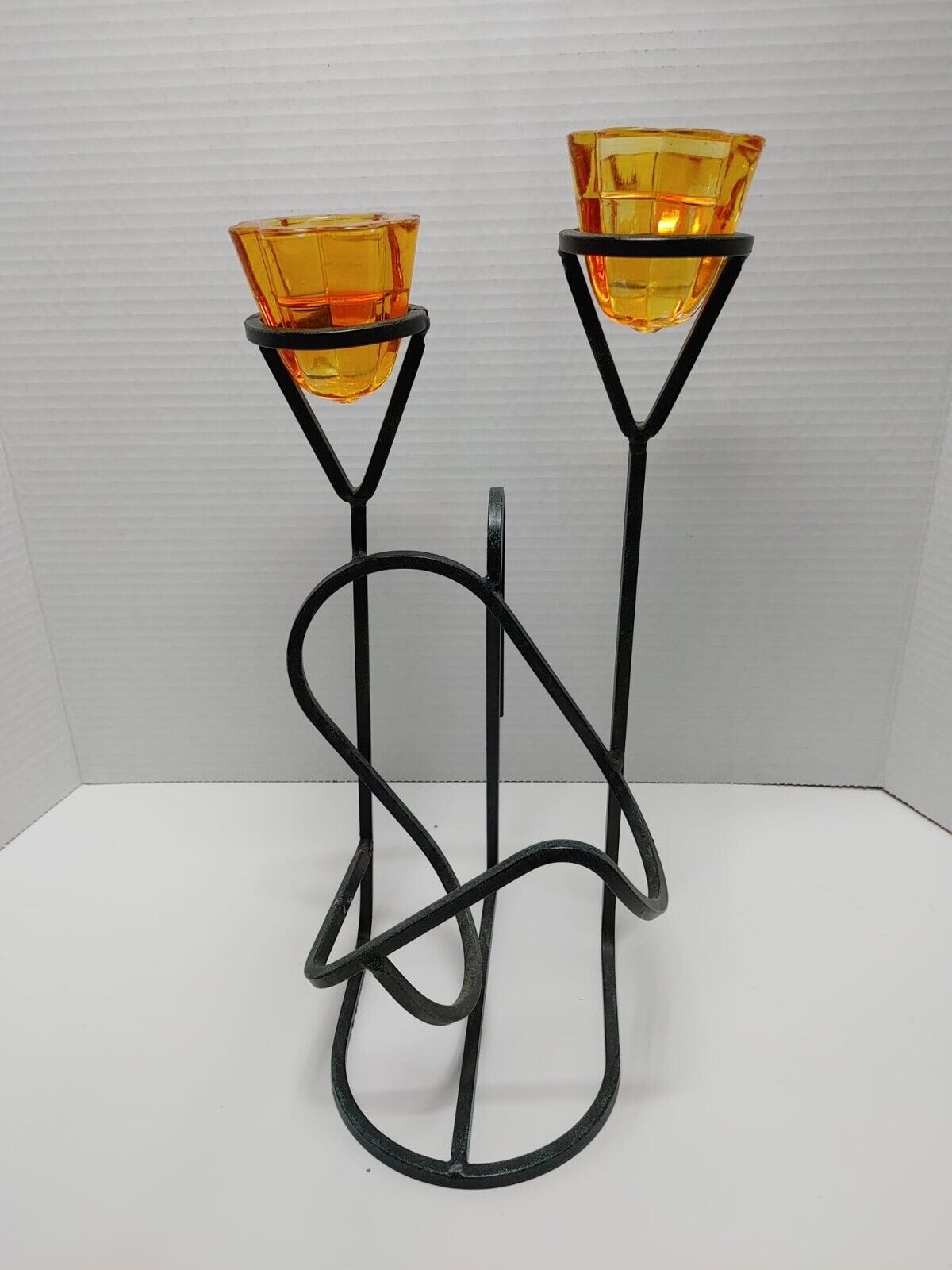 Mid Century Candle Wine Bottle Holder Homedecor Artistic Welded Steel Sculpture